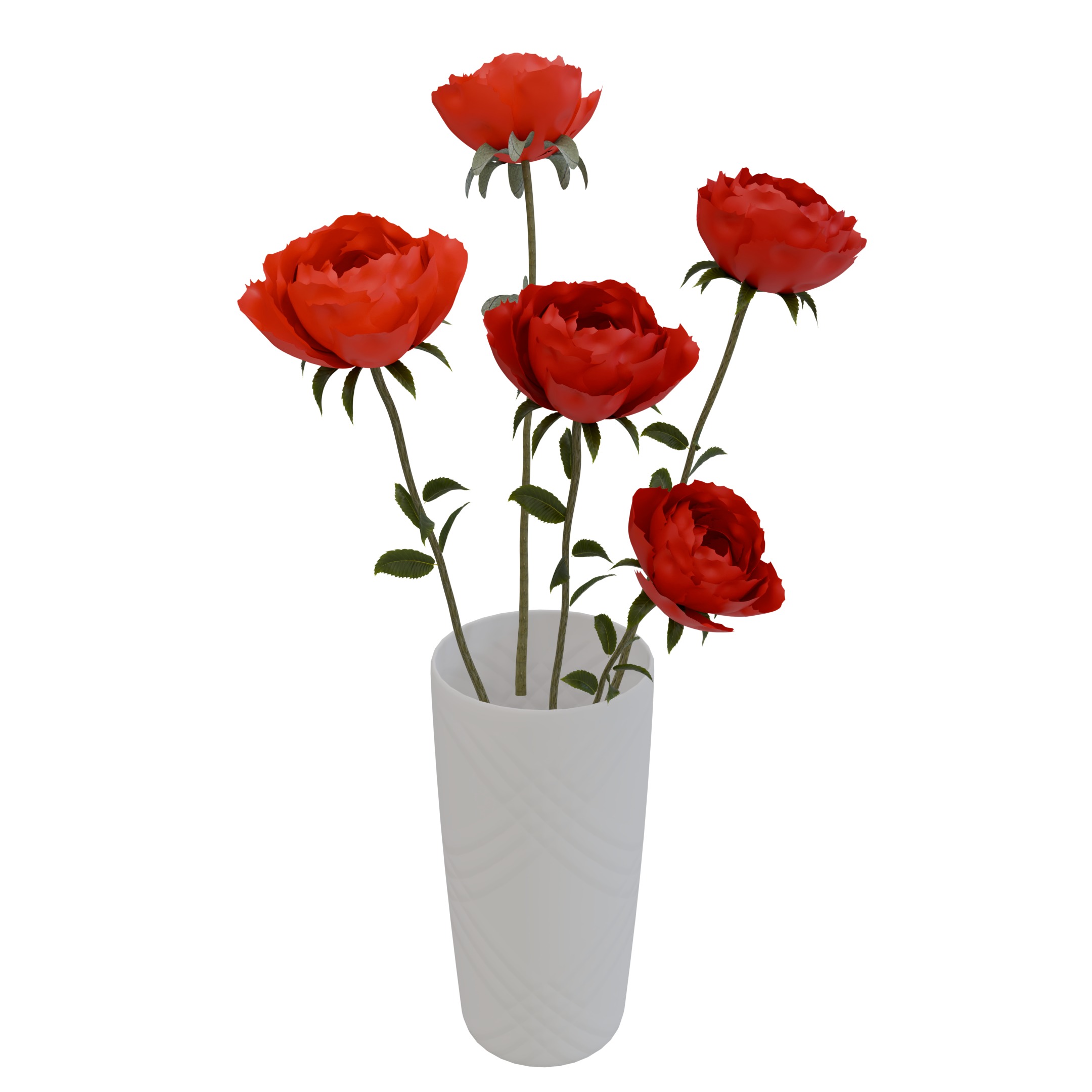 Different color rose in flower vases 3D model_1