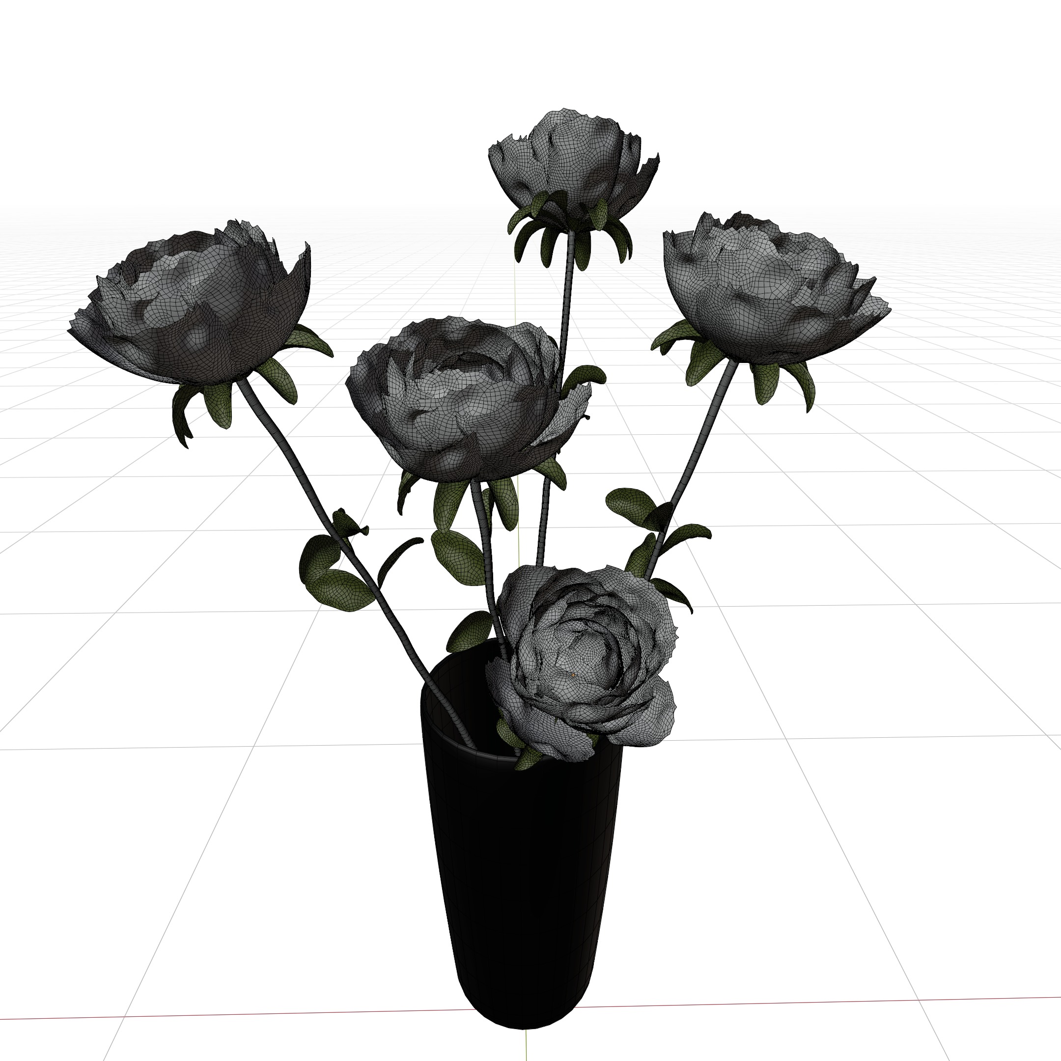 Different color rose in flower vases 3D model_7