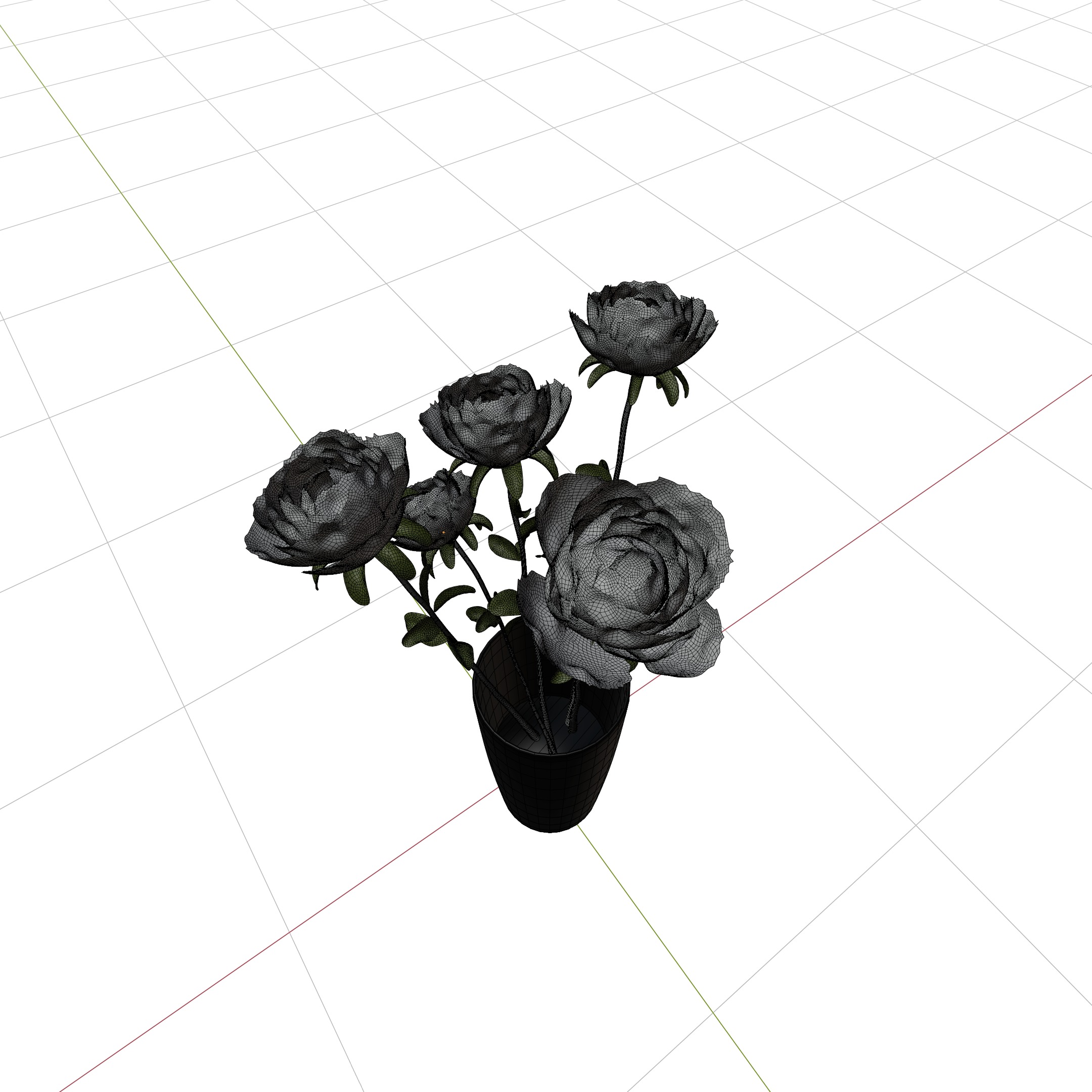 Different color rose in flower vases 3D model_11