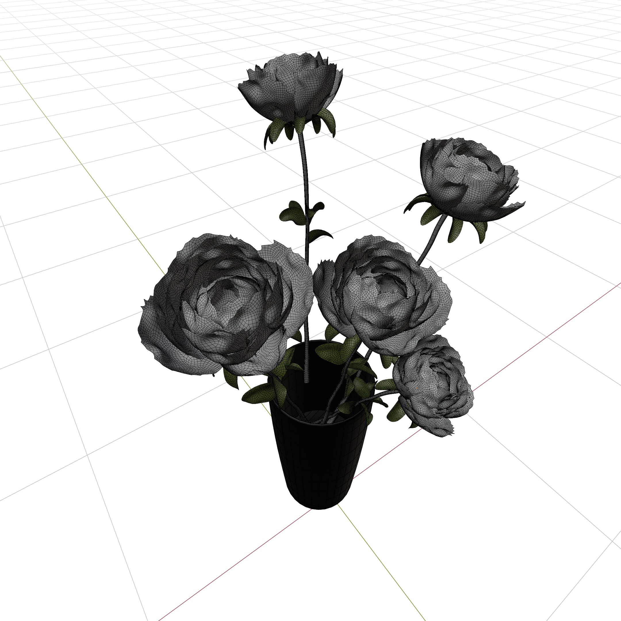 Different color rose in flower vases 3D model_9