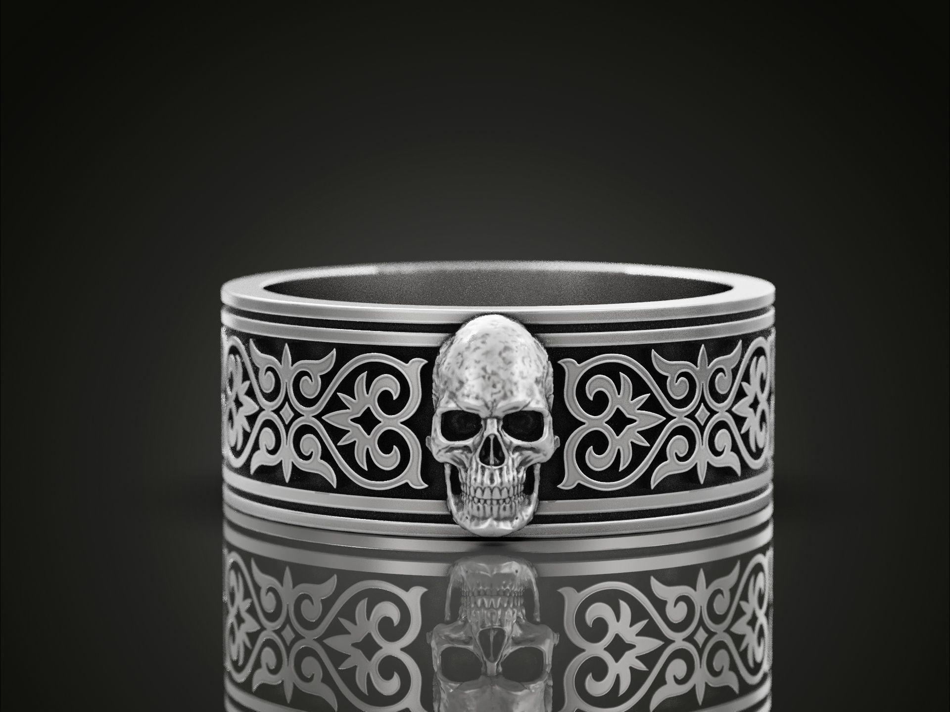 Skull Ring Gothic Ornate Band Design 3D print model_1