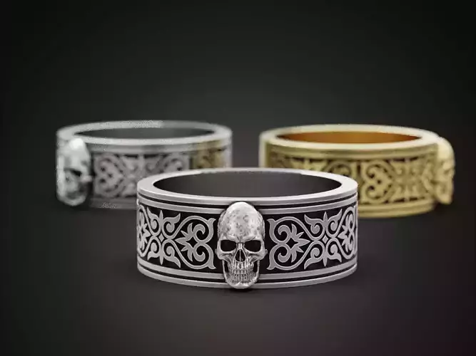 Skull Ring Gothic Ornate Band Design 3D print model