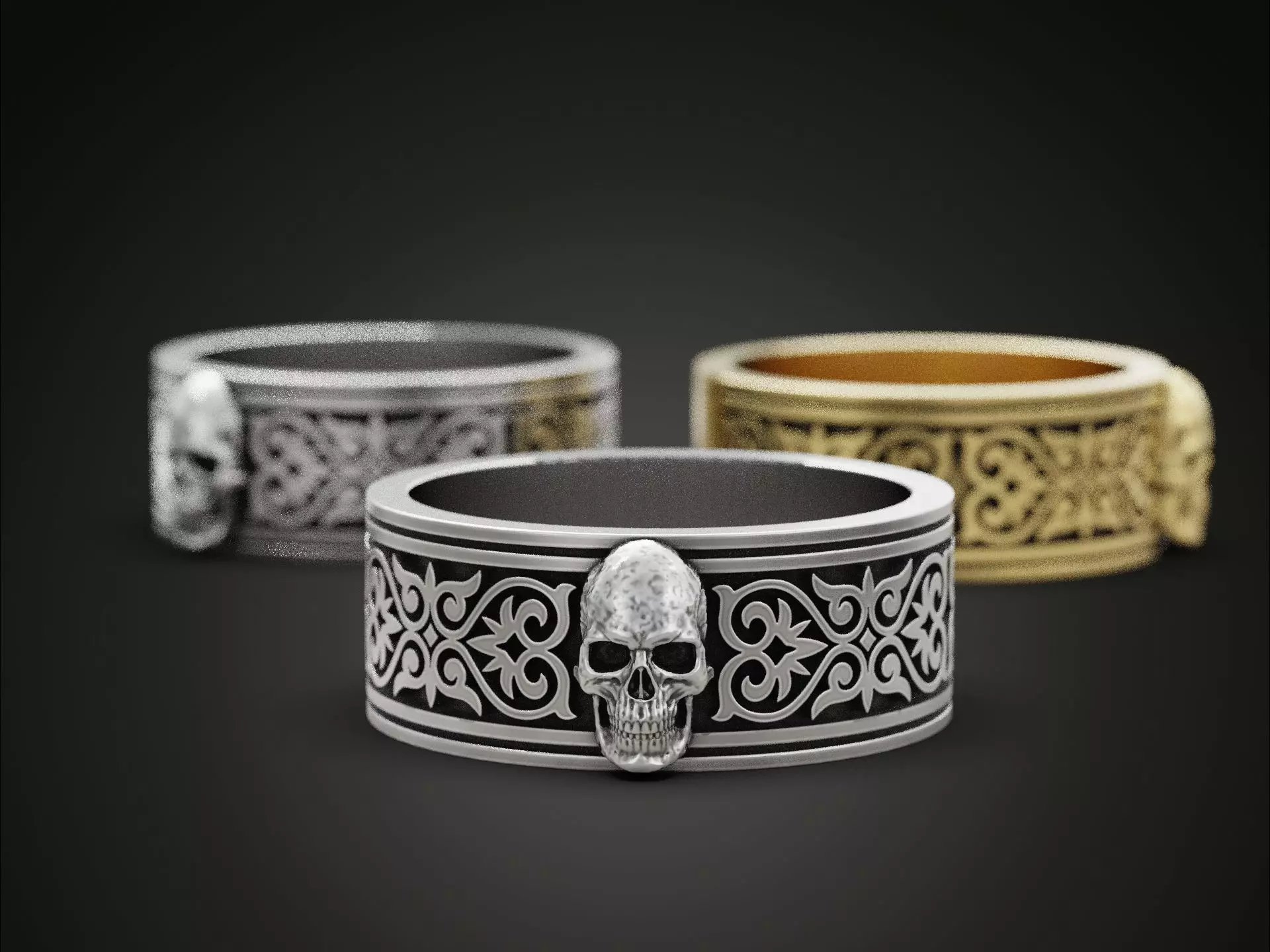 Skull Ring Gothic Ornate Band Design 3D print model_0