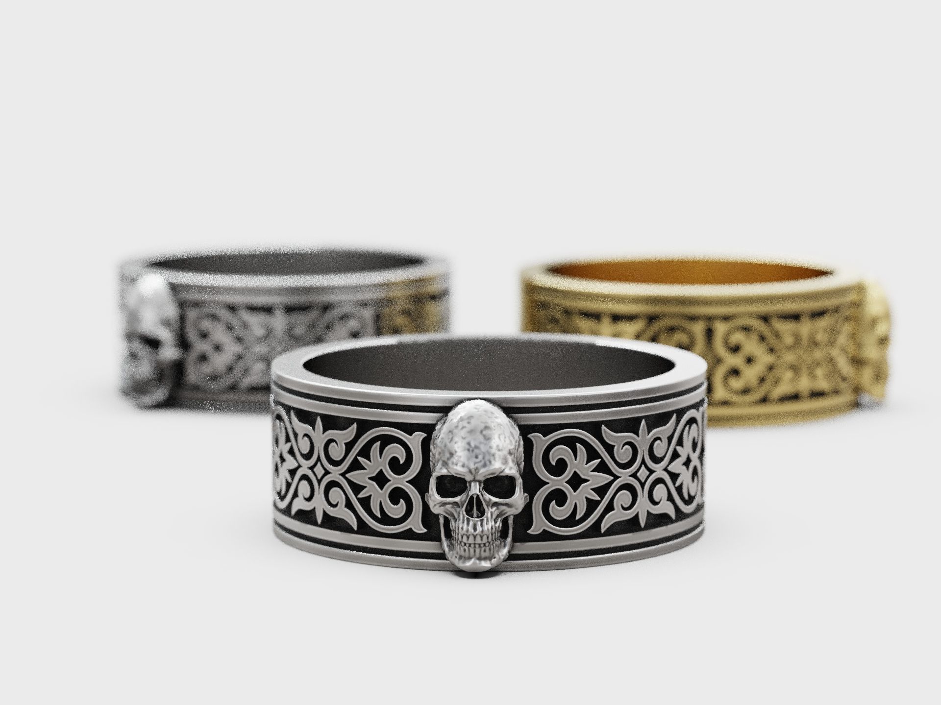 Skull Ring Gothic Ornate Band Design 3D print model_4