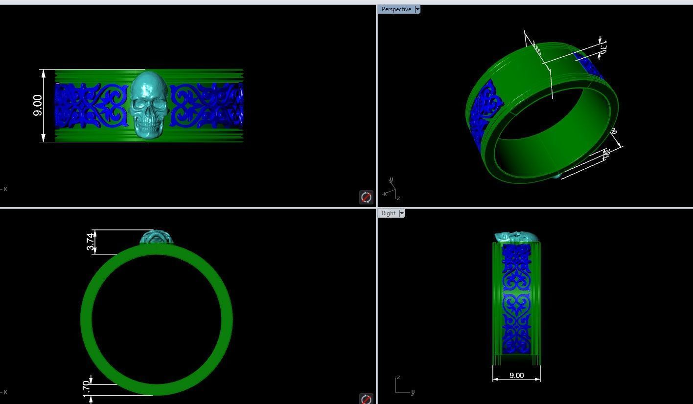 Skull Ring Gothic Ornate Band Design 3D print model_7