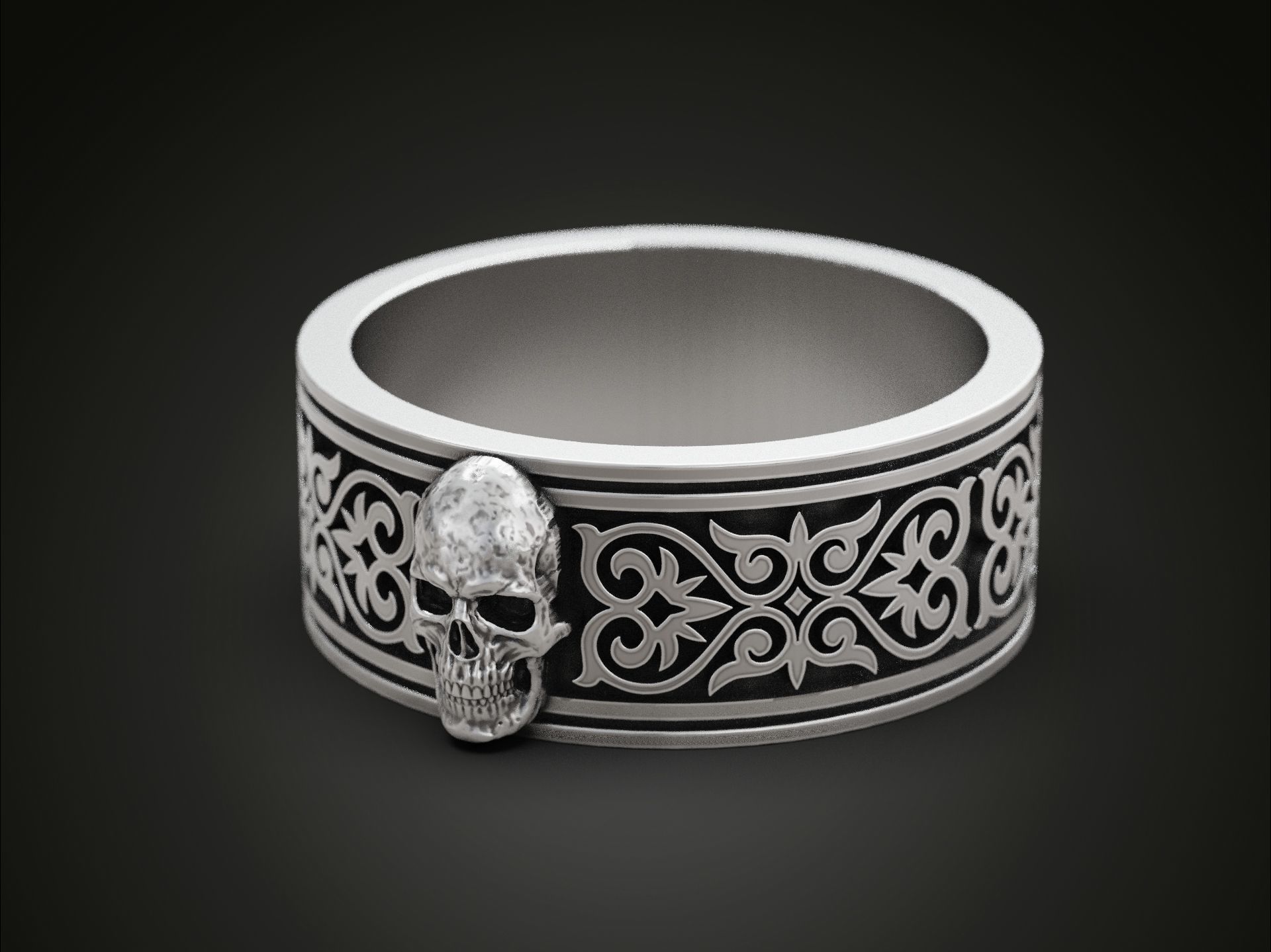 Skull Ring Gothic Ornate Band Design 3D print model_2