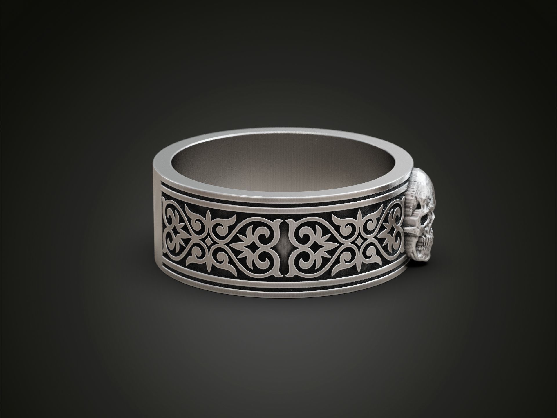 Skull Ring Gothic Ornate Band Design 3D print model_3