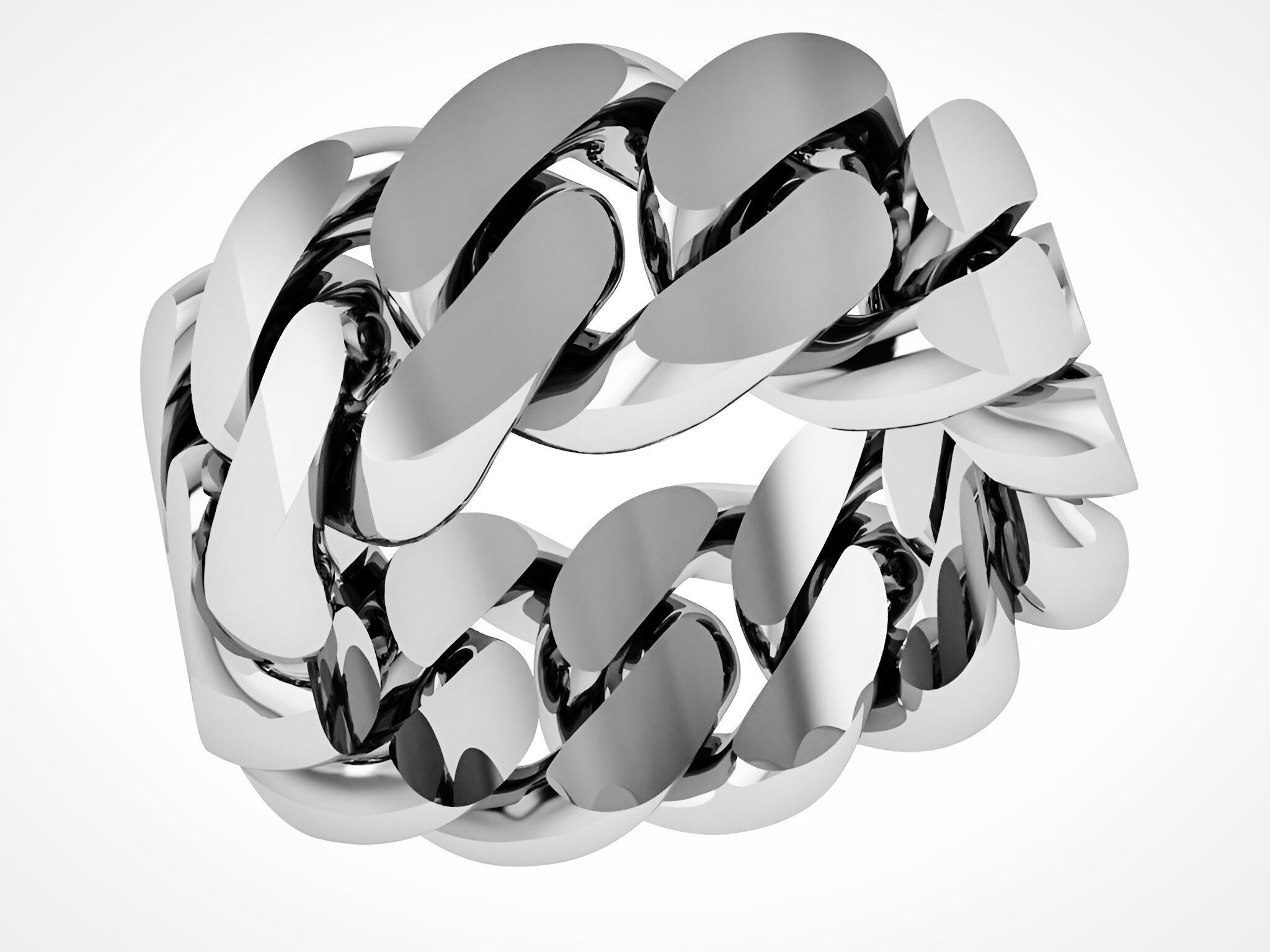 Monaco Cuban Chain Plain gold band ring 3D print model_2
