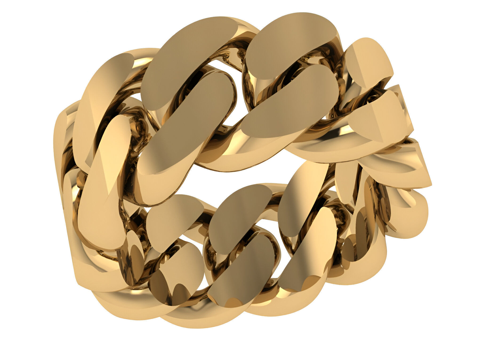Monaco Cuban Chain Plain gold band ring 3D print model_1