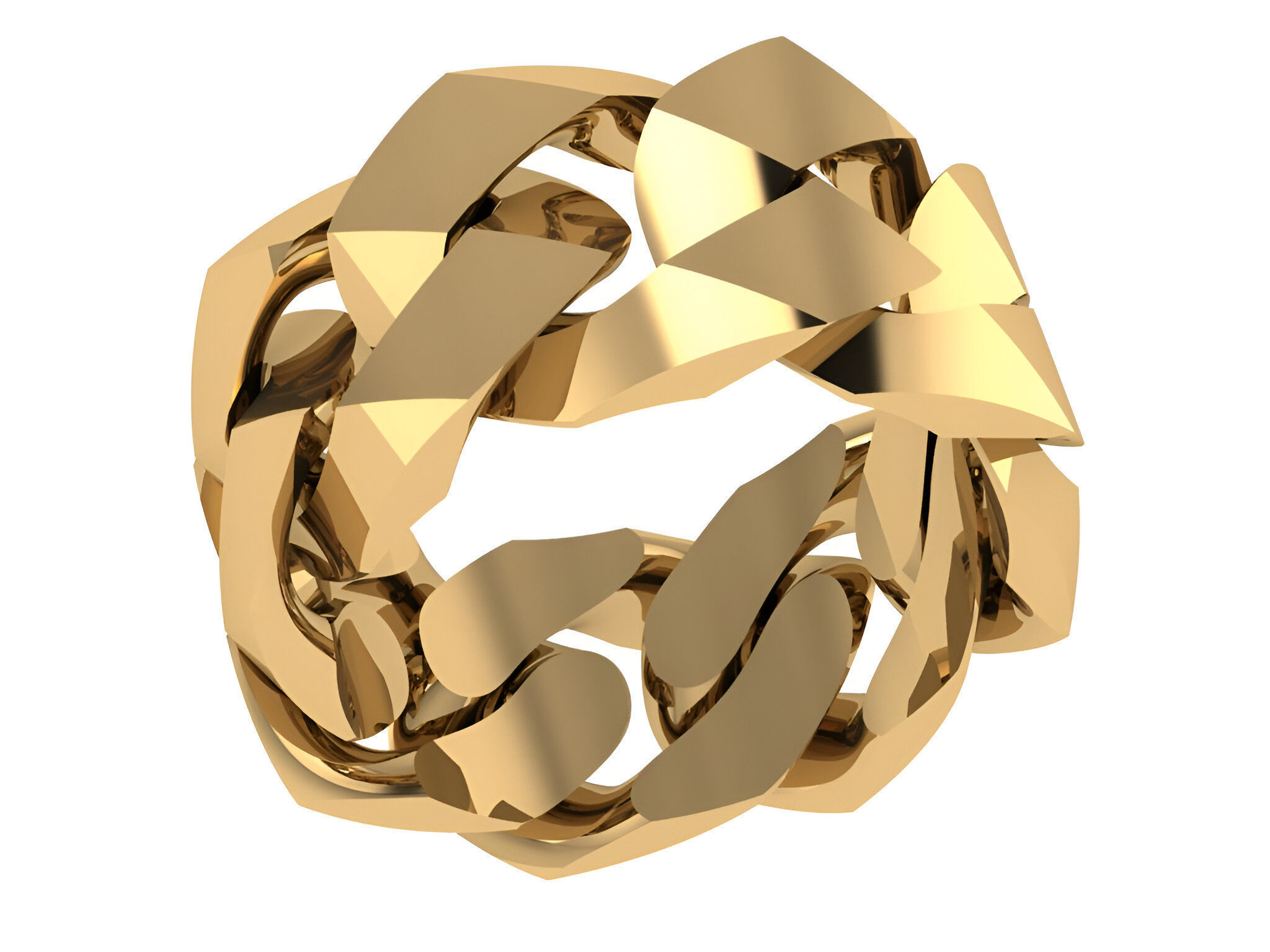 Monaco Cuban Chain Plain gold band ring 3D print model_1