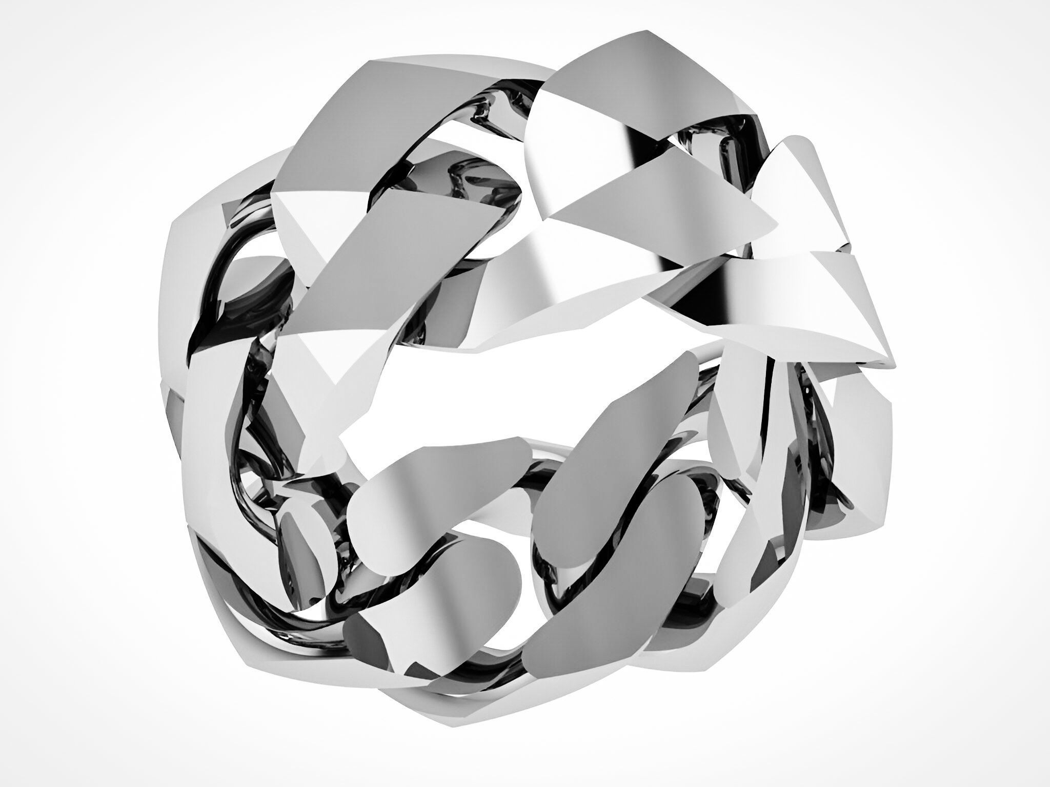 Monaco Cuban Chain Plain gold band ring 3D print model_2