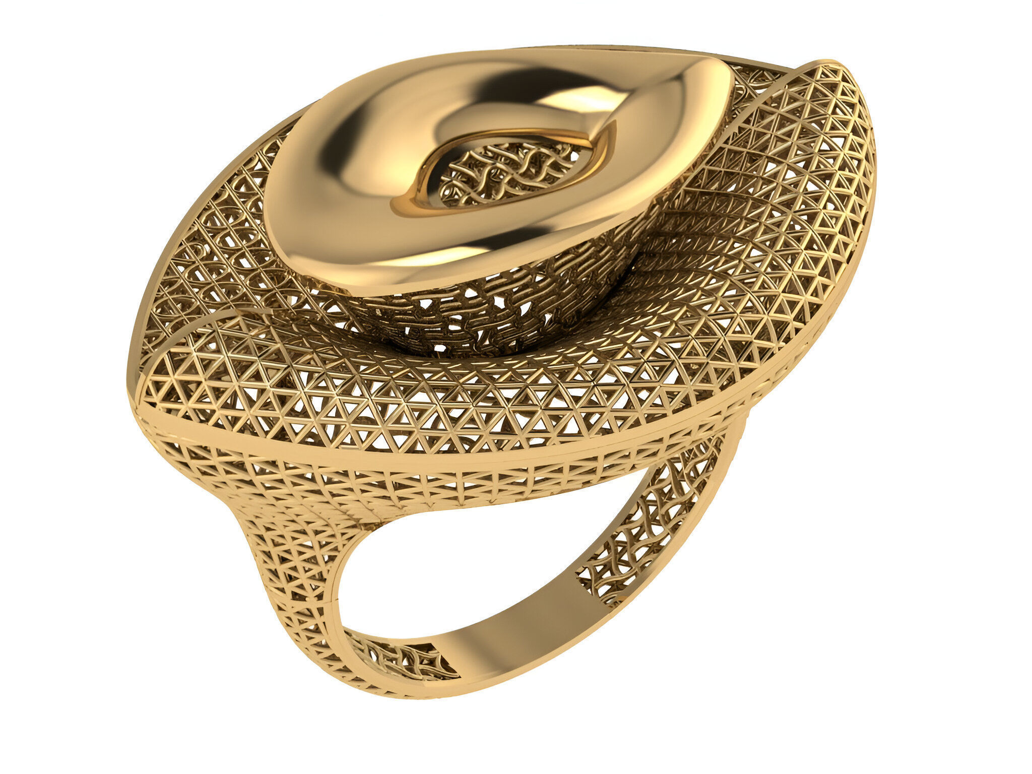 Wire Mesh Flower Plain gold ring 3D print model_1