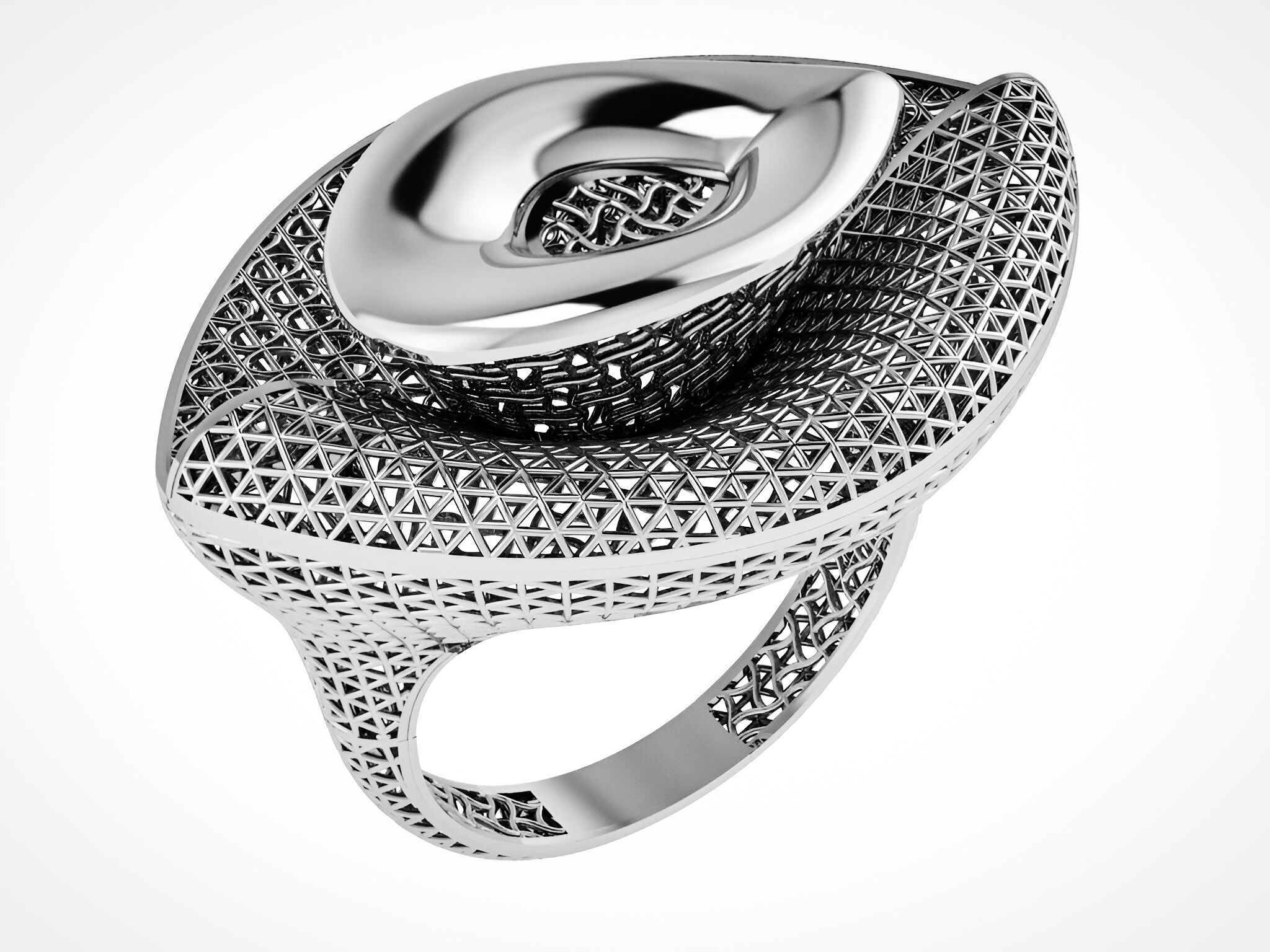 Wire Mesh Flower Plain gold ring 3D print model_2