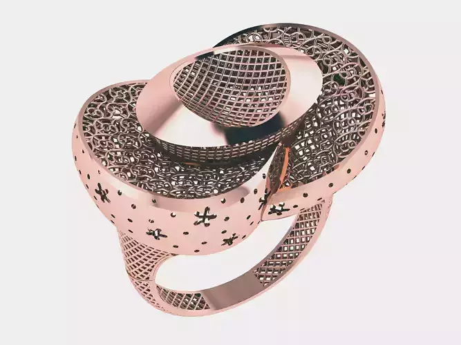 Wire Mesh Flower Plain gold ring 3D print model