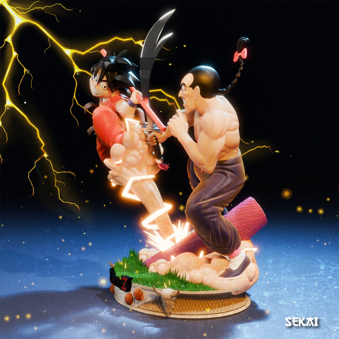 Goku and Tao Pai Pai Sculpture 3D print model_1