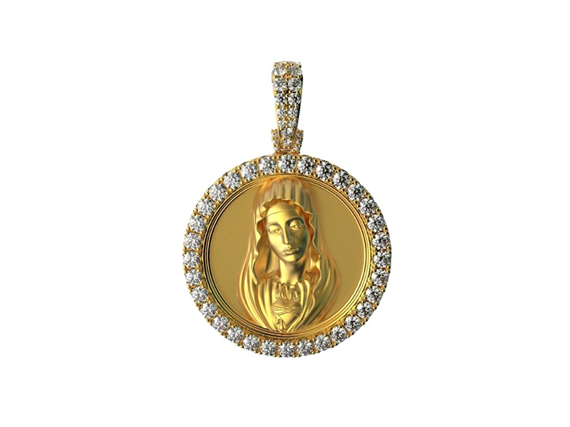 Round Virgin Mary Pendant 3D model_1