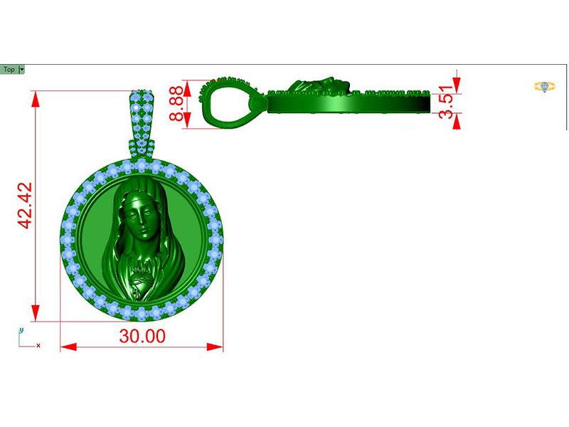 Round Virgin Mary Pendant 3D model_2