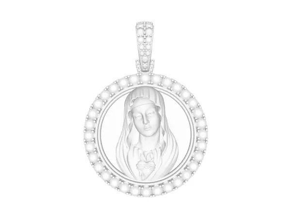 Round Virgin Mary Pendant 3D model_0