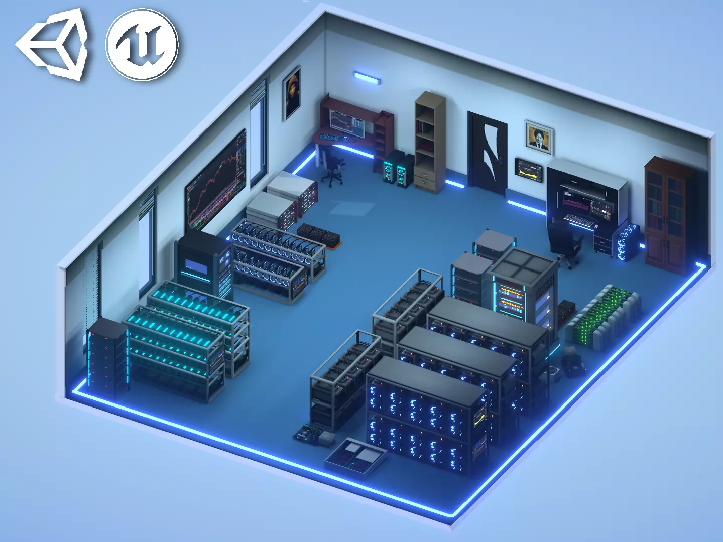 Mining Crypto Farm Pack Low-poly 3D model_0