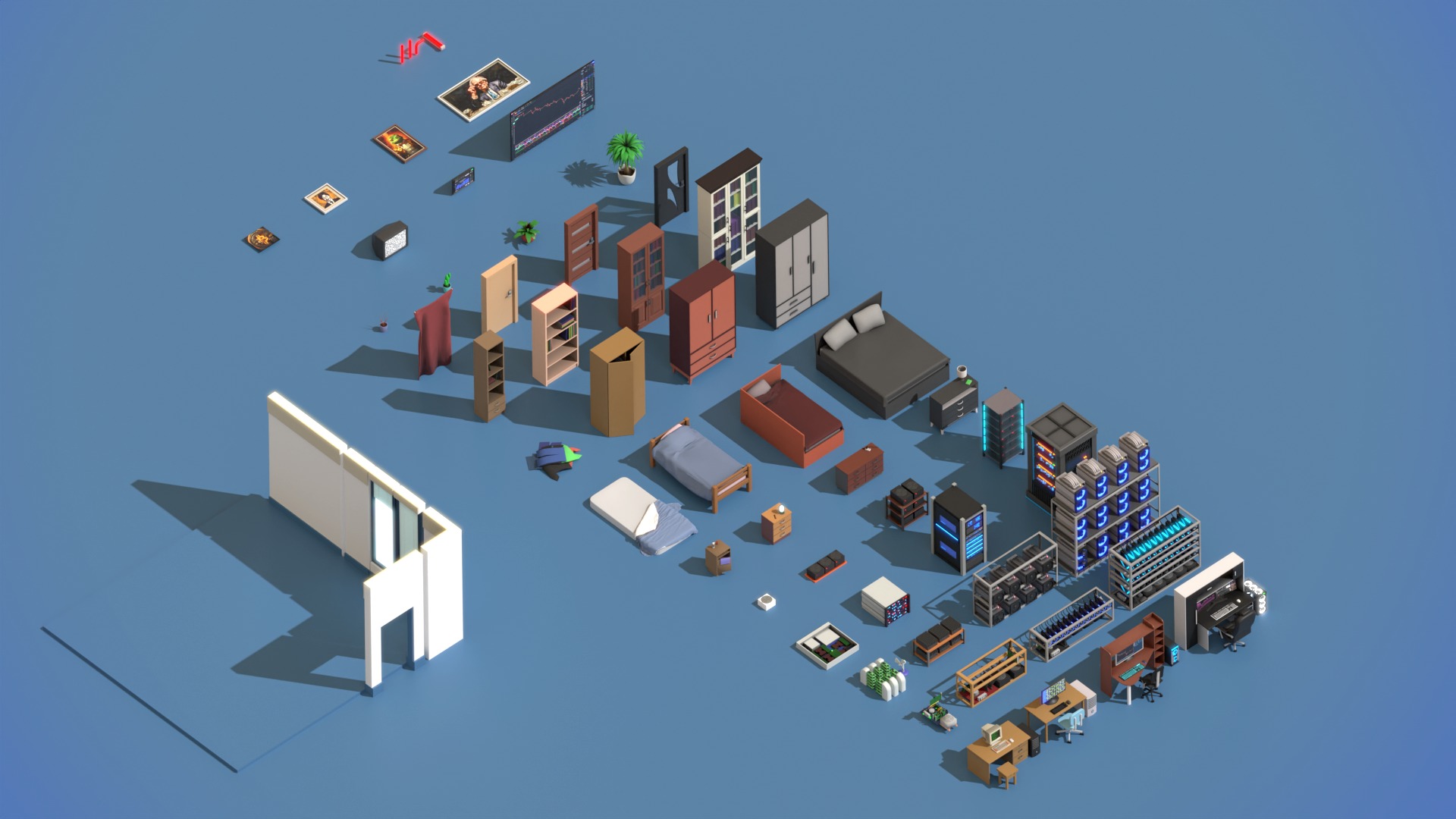 Mining Crypto Farm Pack Low-poly 3D model_16