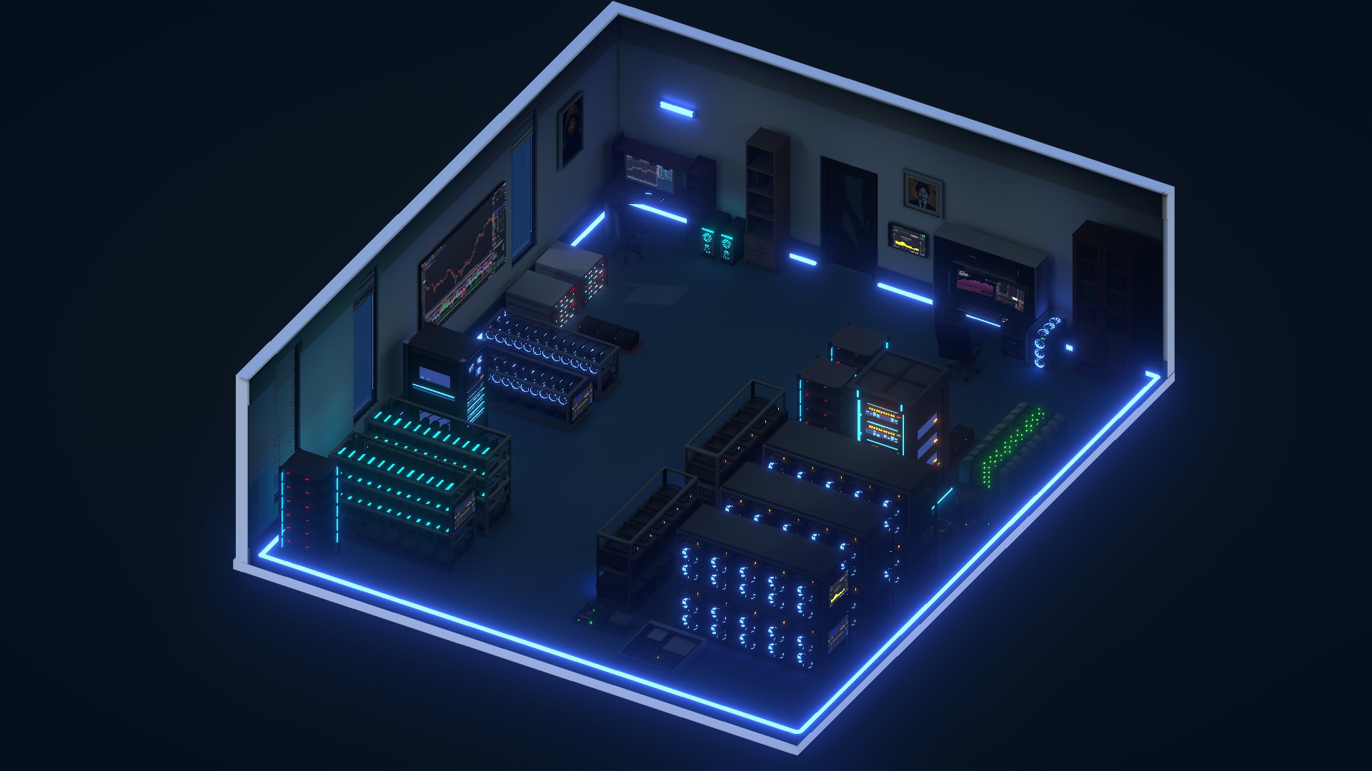 Mining Crypto Farm Pack Low-poly 3D model_3