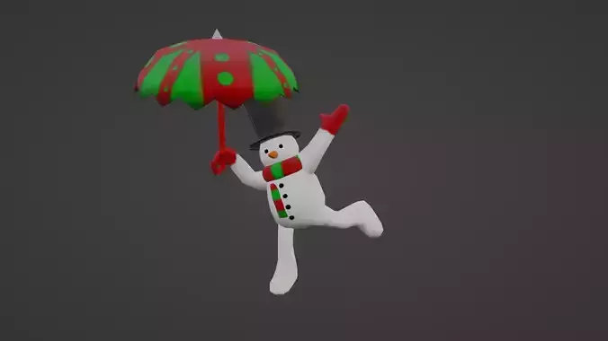CUTE SNOWMAN WITH UMBRELLA Low-poly 3D model