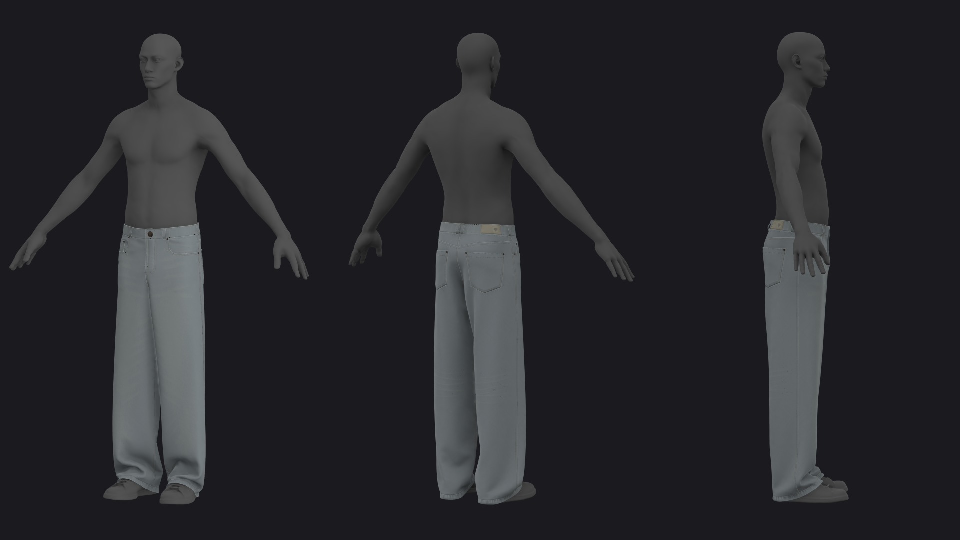 MALE BAGGY JEANS mv2 highpoly 3D model_2