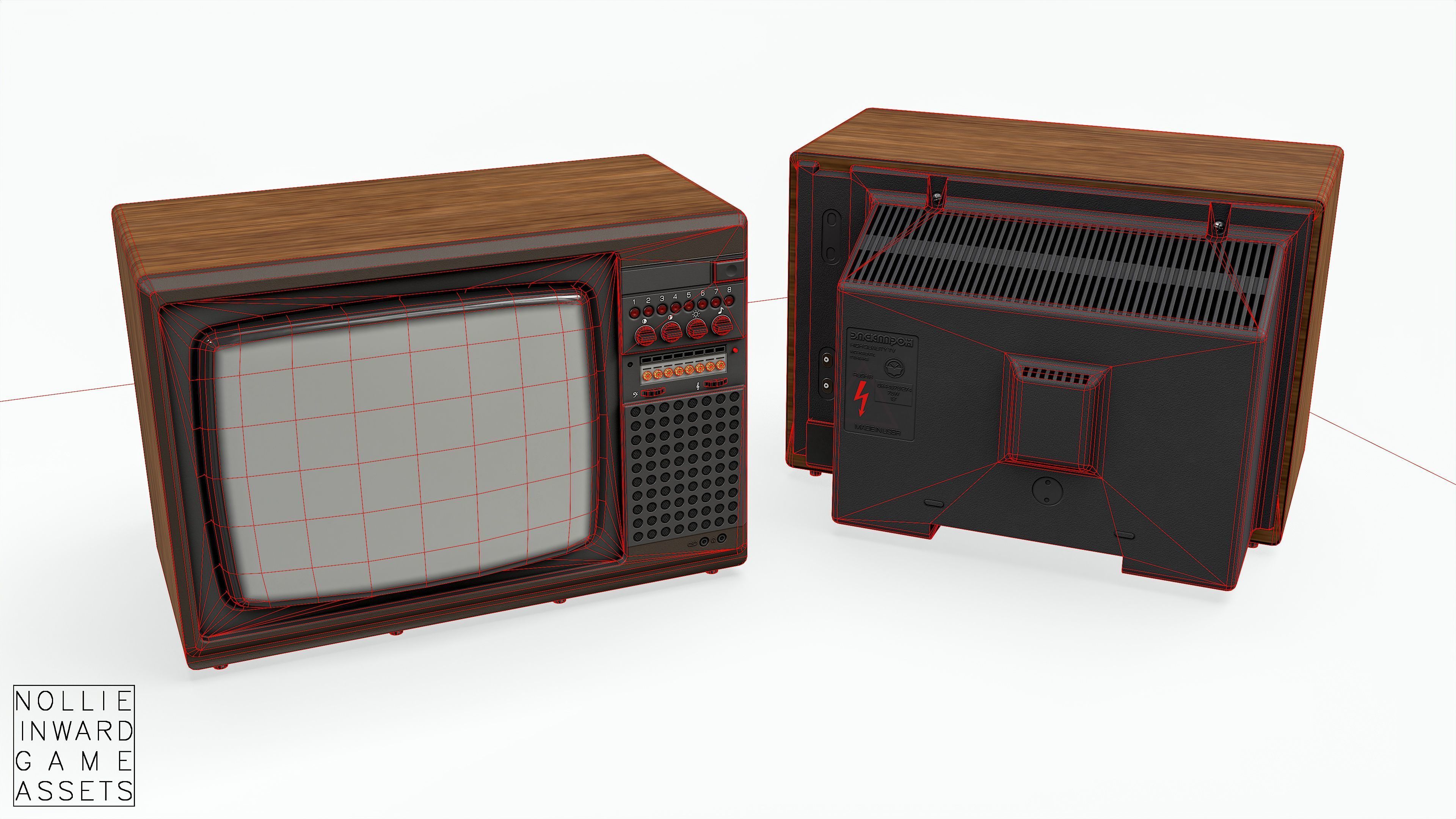 Soviet Old TV Brown Clean Low-poly 3D model_10
