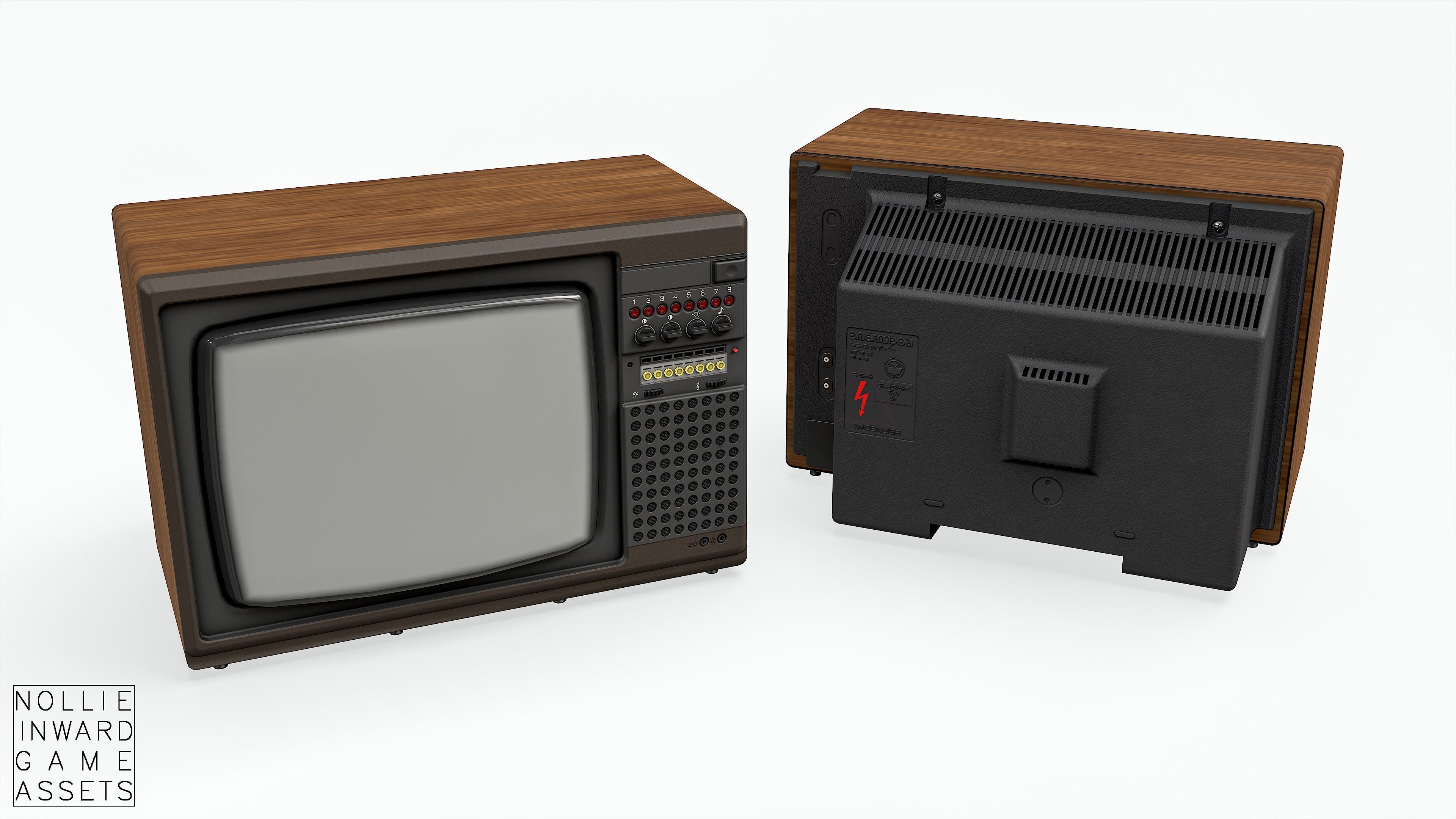 Soviet Old TV Brown Clean Low-poly 3D model_9