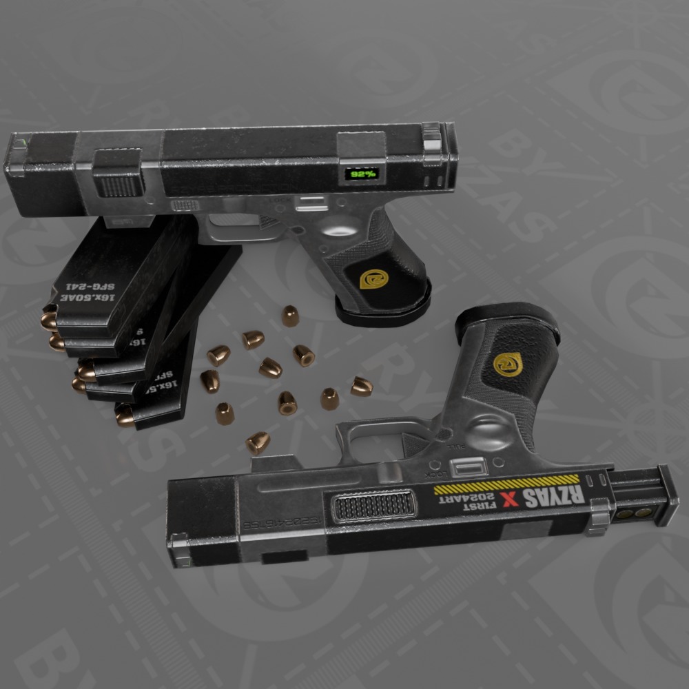 Sci-Fi Glock Pistol - Lowpoly game ready Low-poly 3D model_1