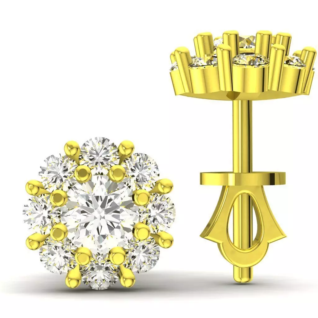 Round Diamond Cluster Stud Earrings Jewelry Model 6013 3D print model