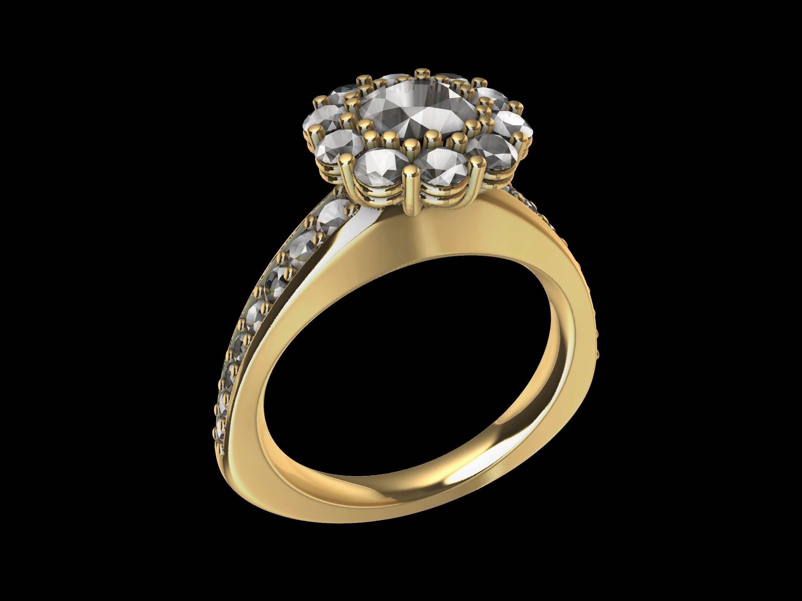 Designer Engagement Cluster Ring 3D print model_9