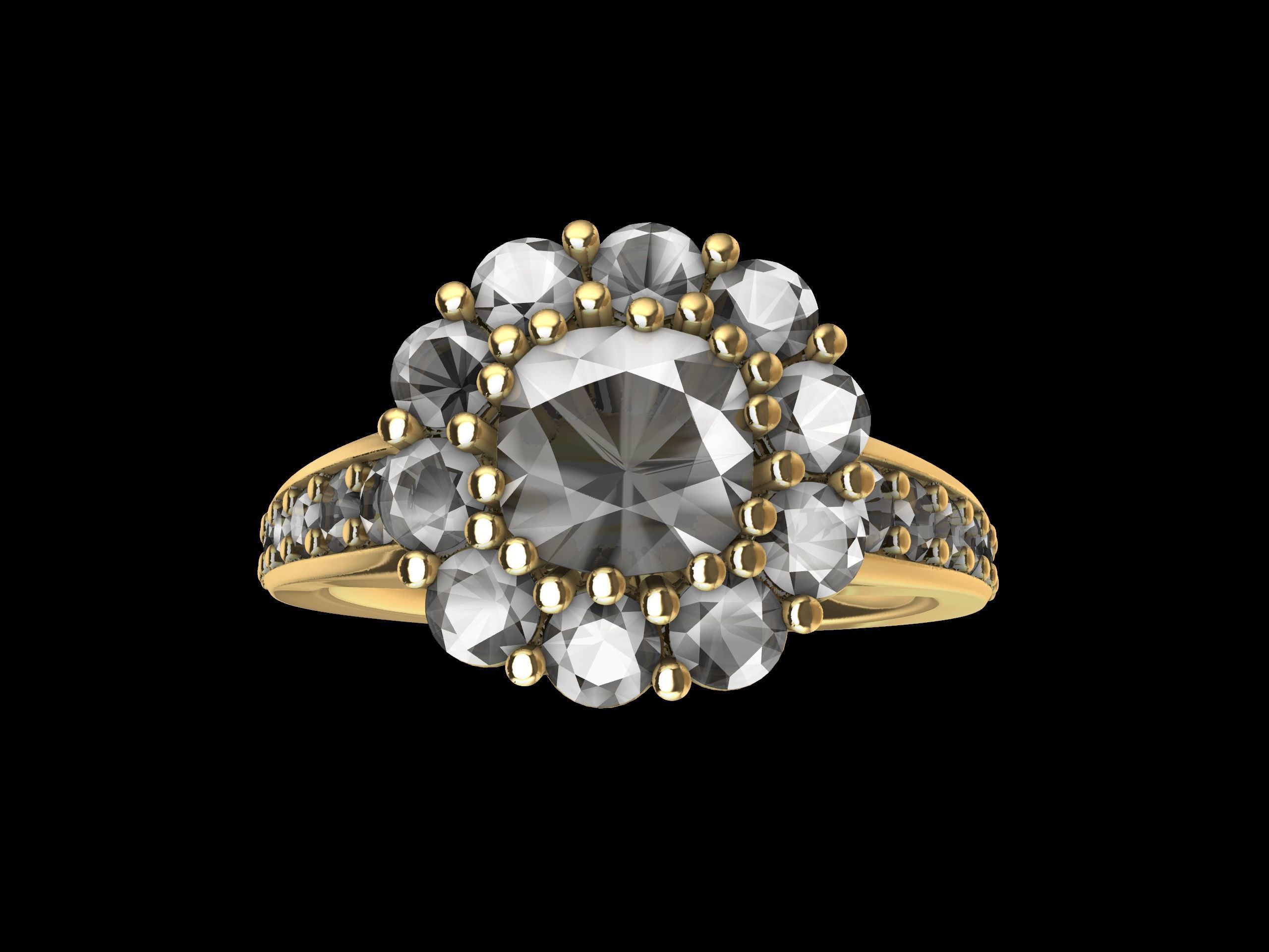 Designer Engagement Cluster Ring 3D print model_8