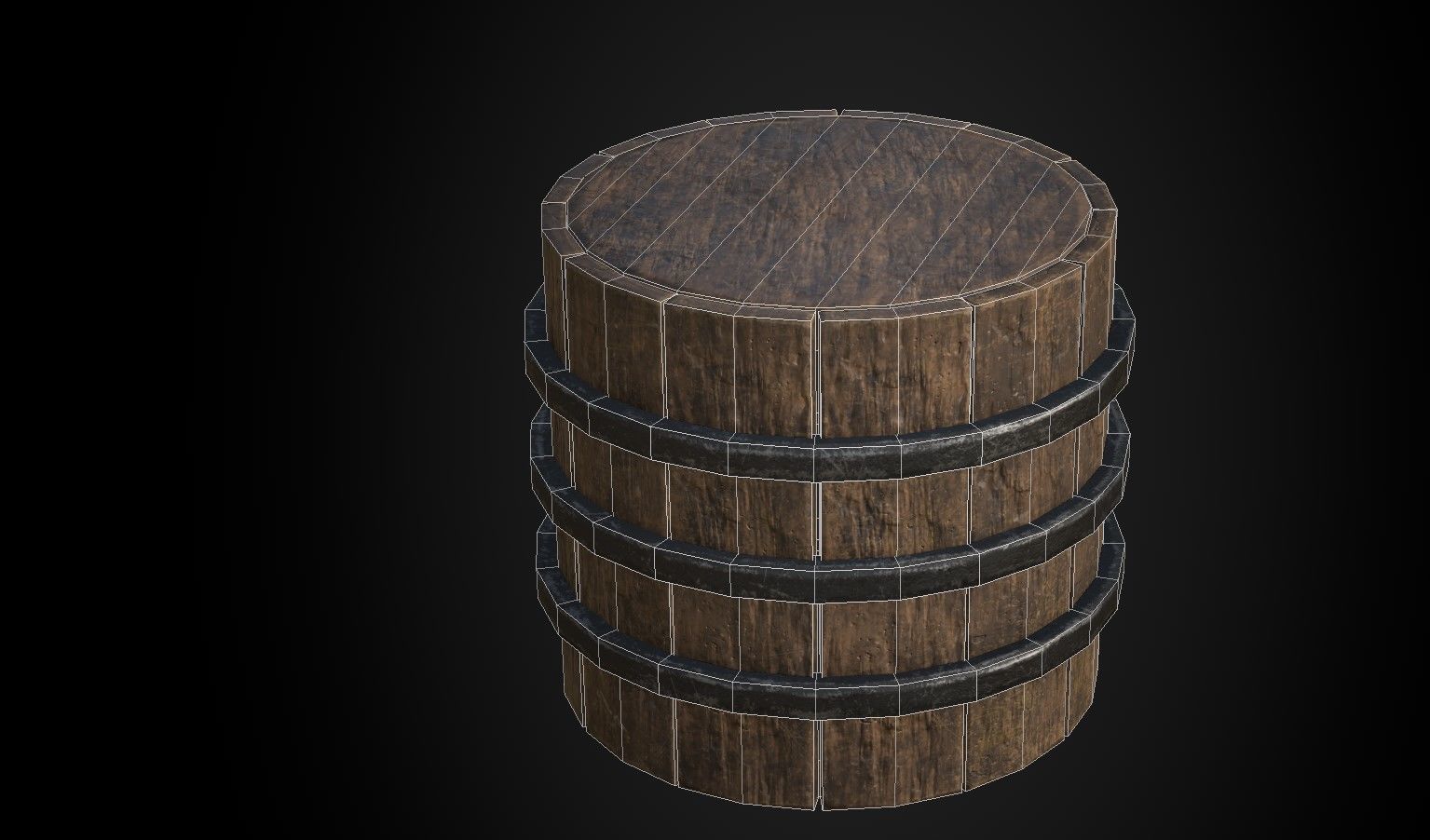 Medieval Wooden Round Box Low-poly 3D model_8