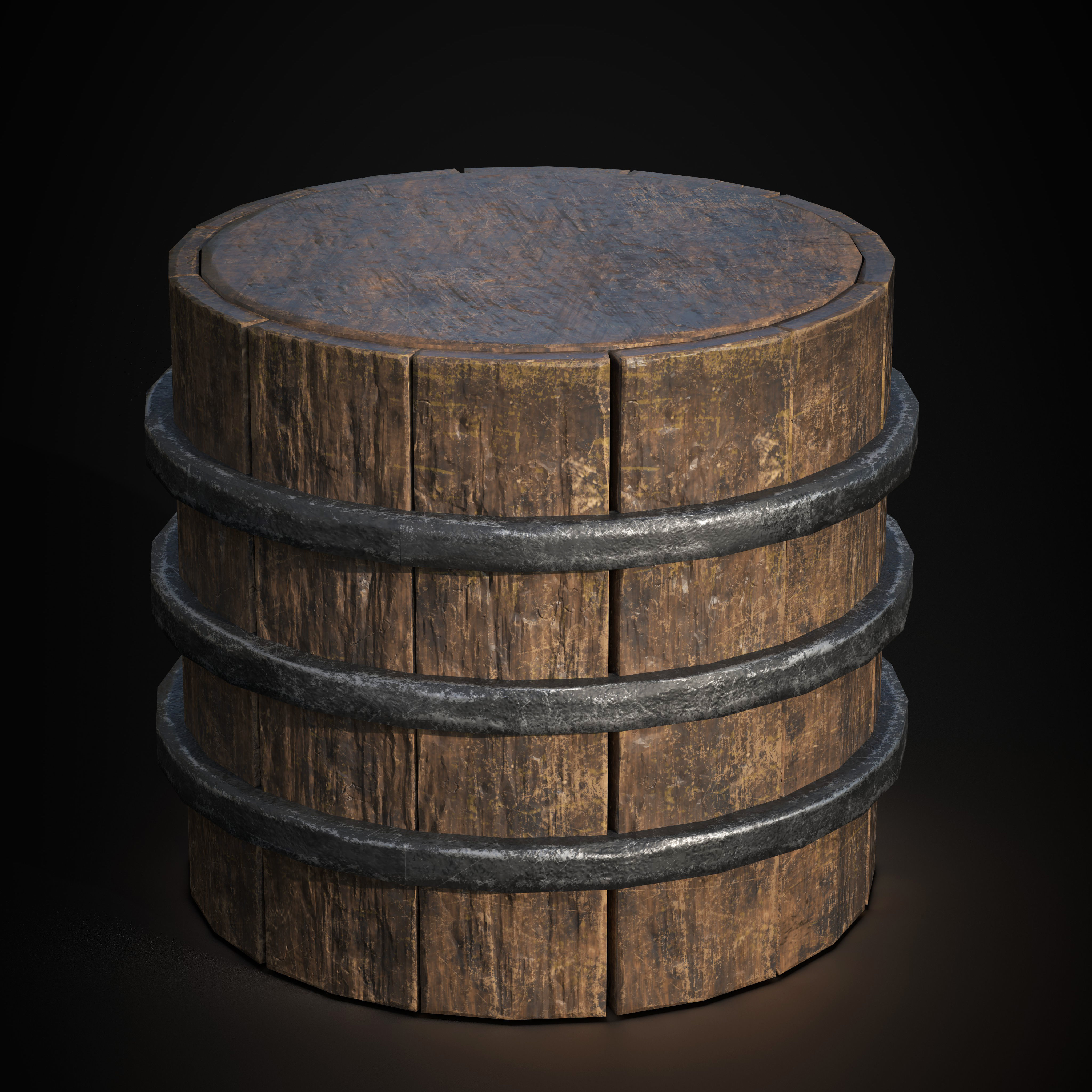 Medieval Wooden Round Box Low-poly 3D model_2