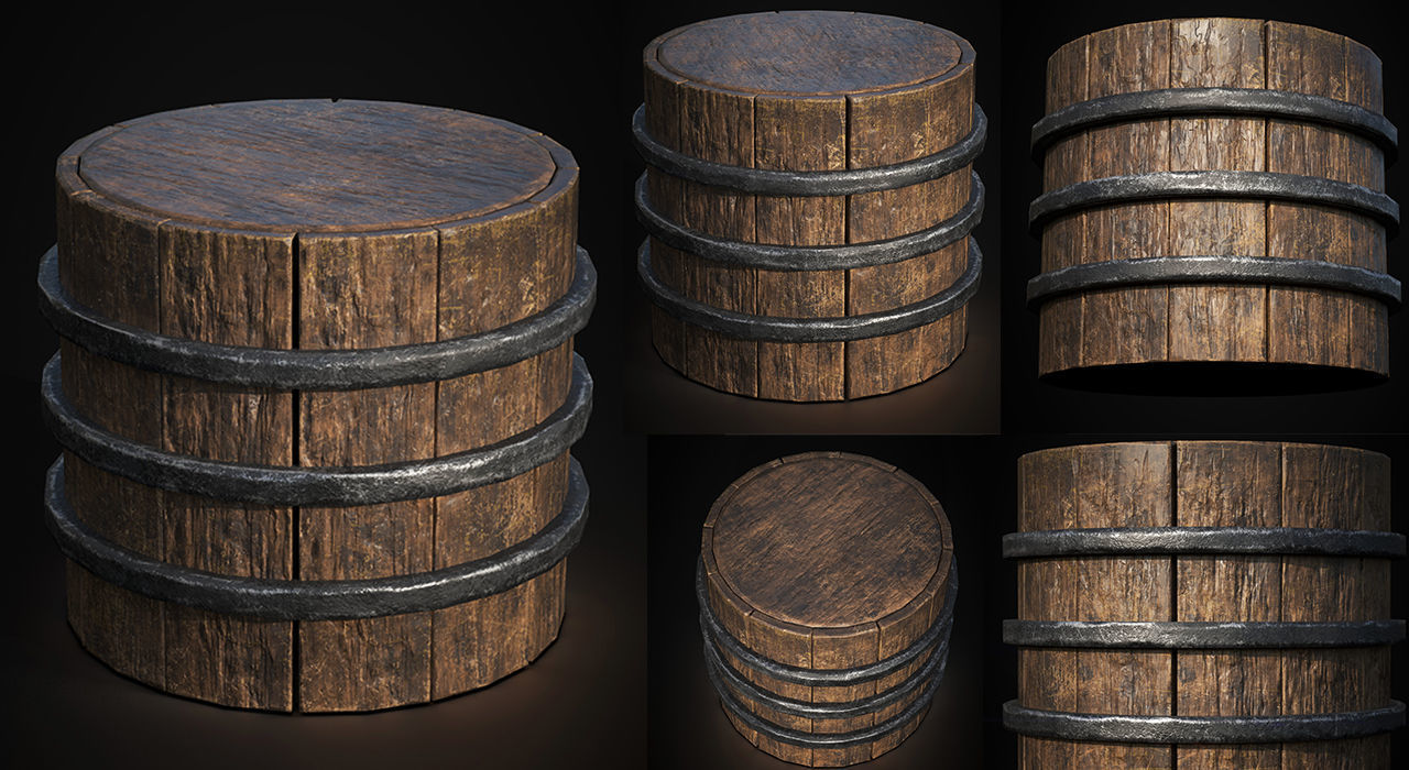 Medieval Wooden Round Box Low-poly 3D model_7