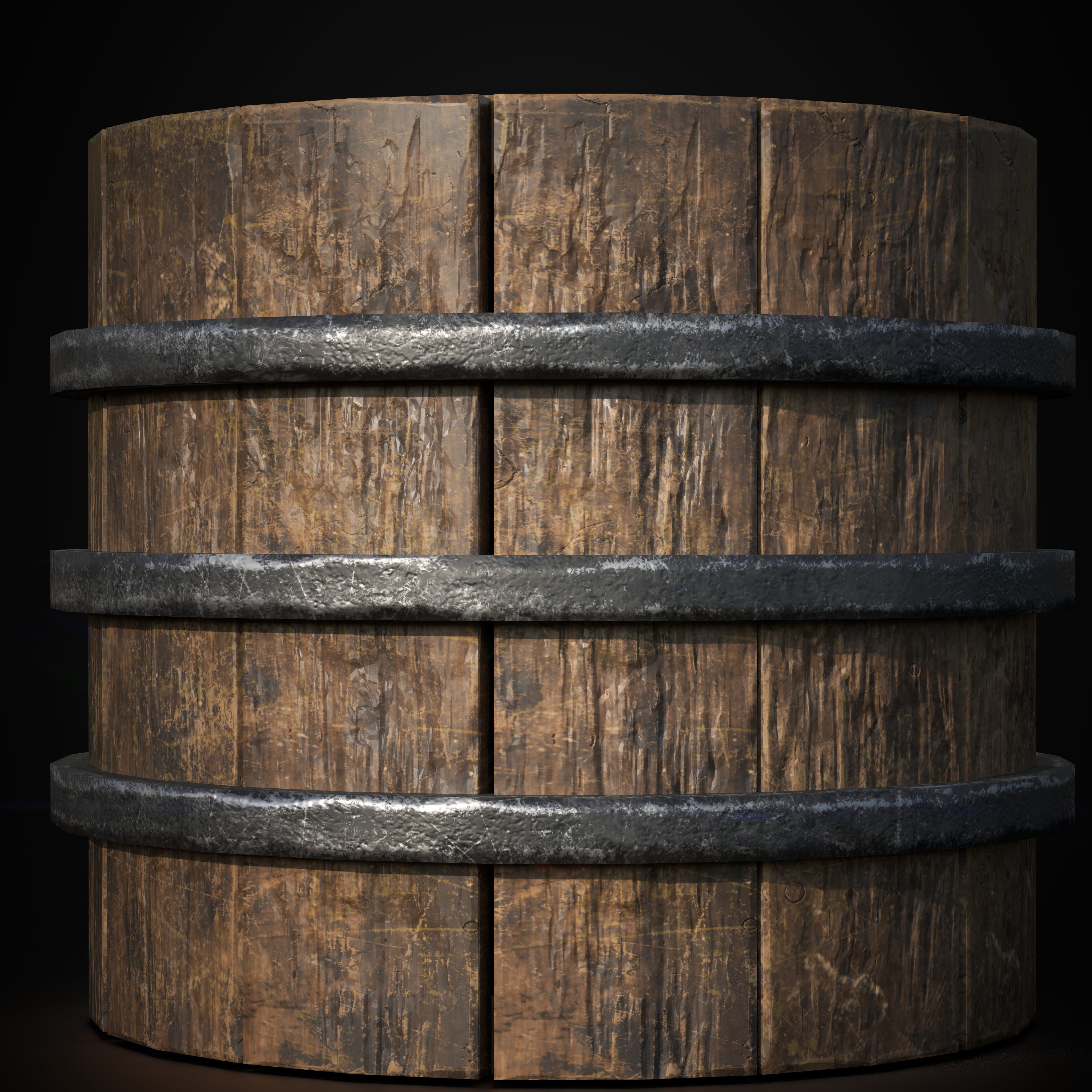 Medieval Wooden Round Box Low-poly 3D model_4