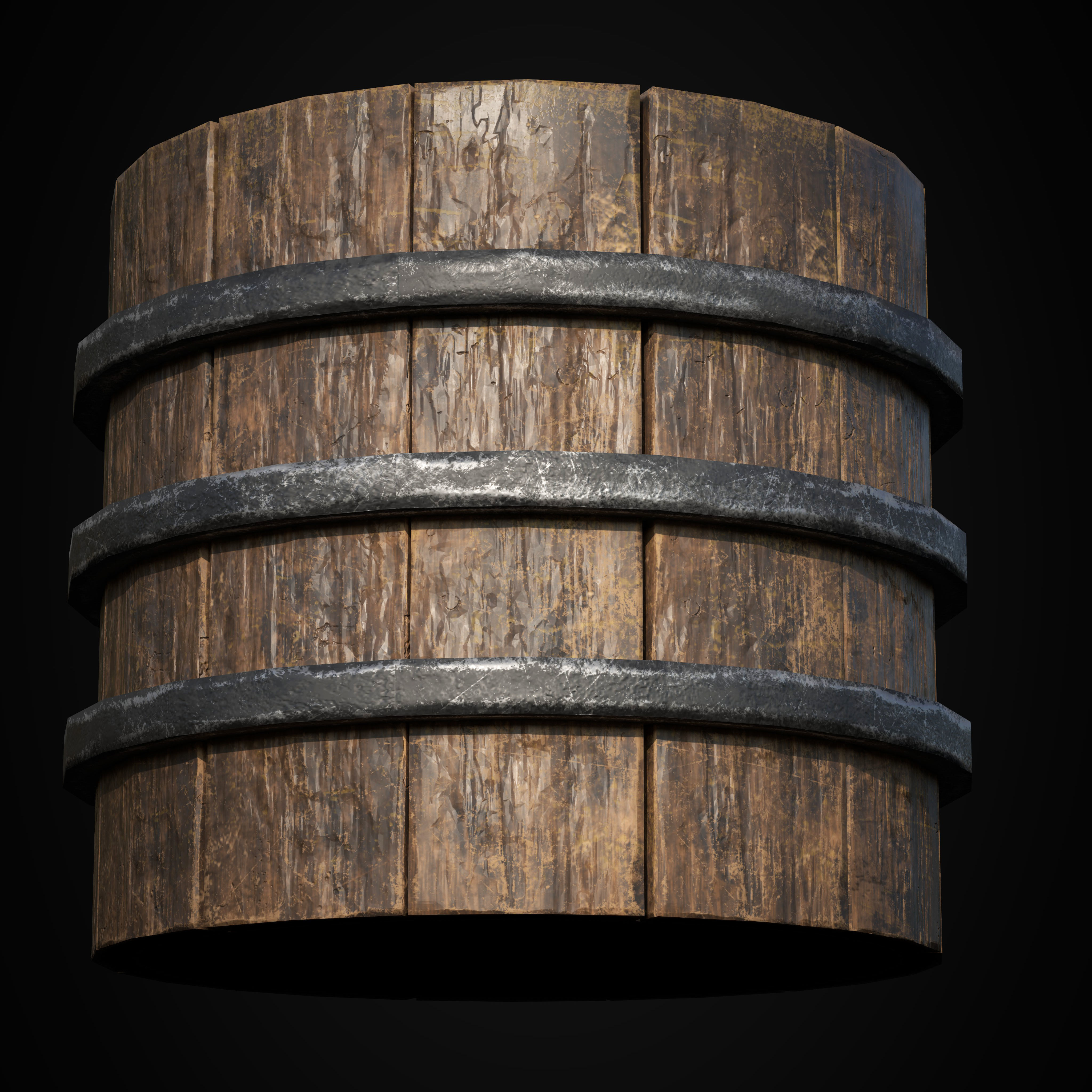 Medieval Wooden Round Box Low-poly 3D model_5