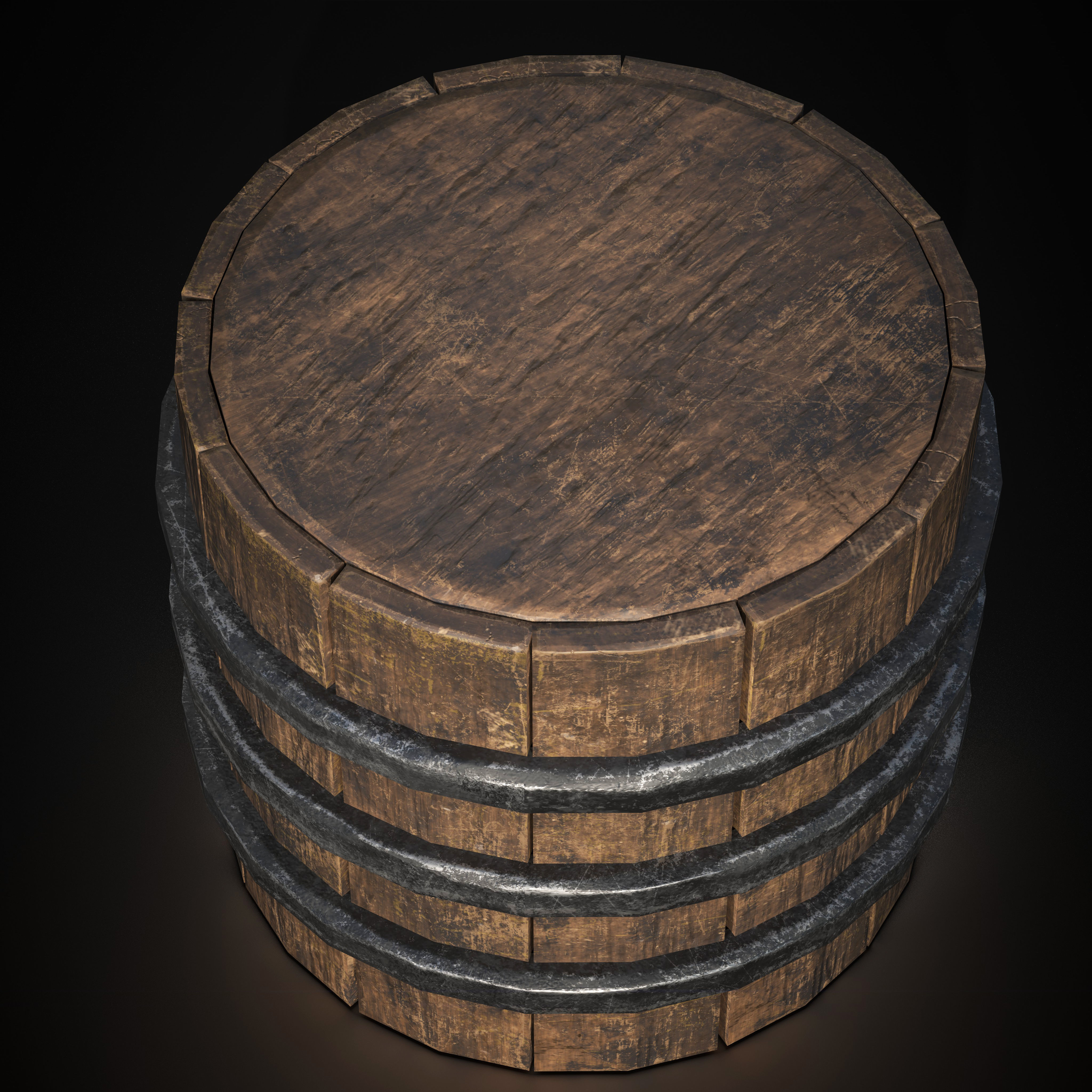 Medieval Wooden Round Box Low-poly 3D model_3