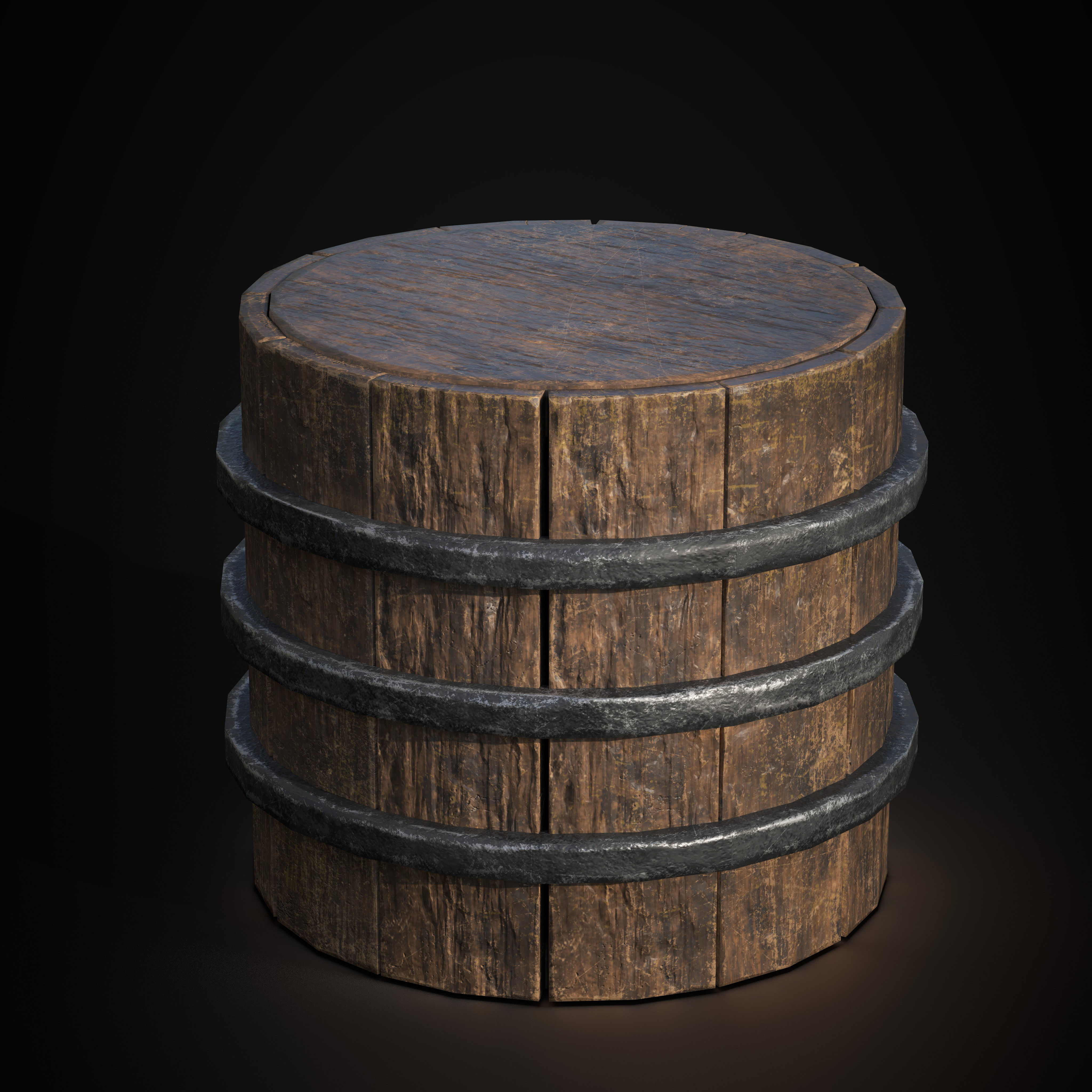 Medieval Wooden Round Box Low-poly 3D model_1