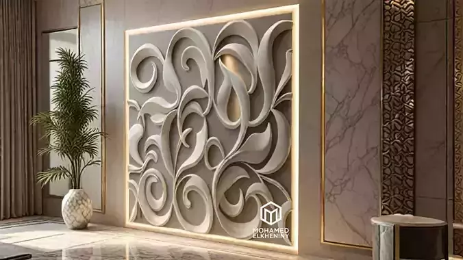 modern panel wall decor set wall relief mural CNC 128 3D model