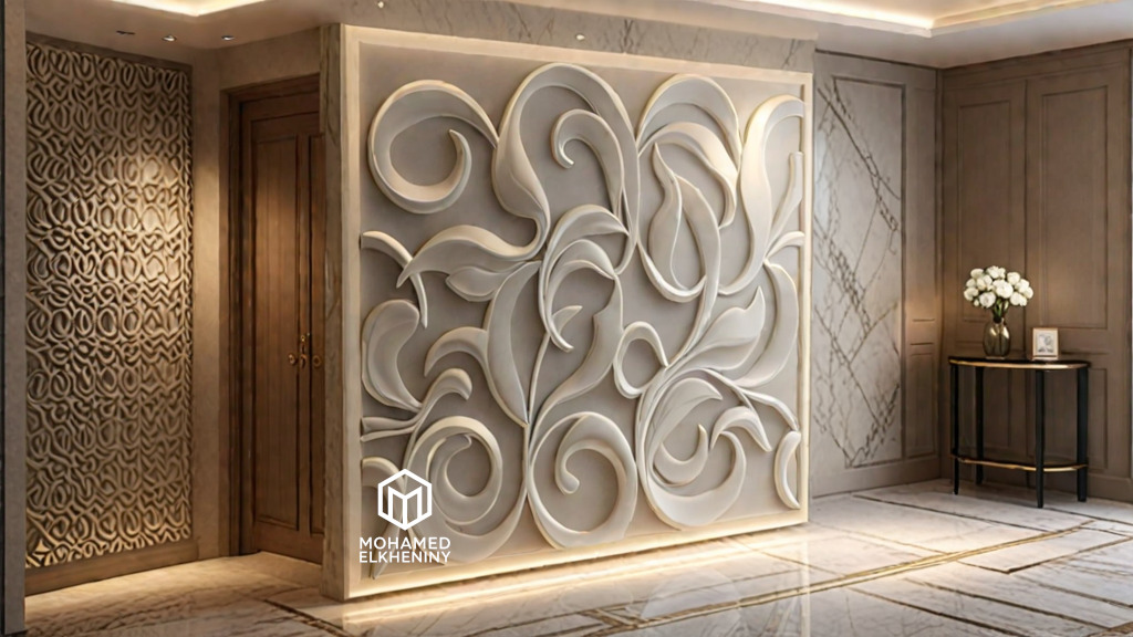 modern panel wall decor set wall relief mural CNC 128 3D model_1