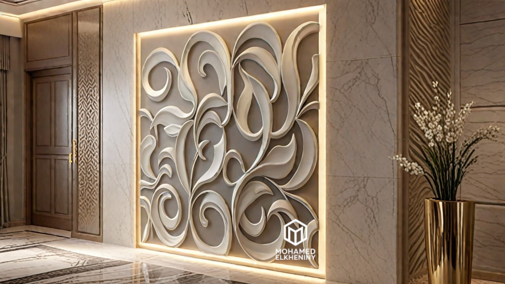 modern panel wall decor set wall relief mural CNC 128 3D model_9