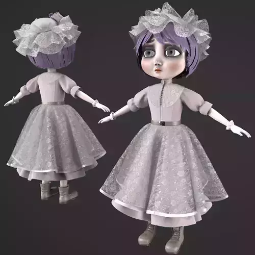 Sad doll in a dress 3D model
