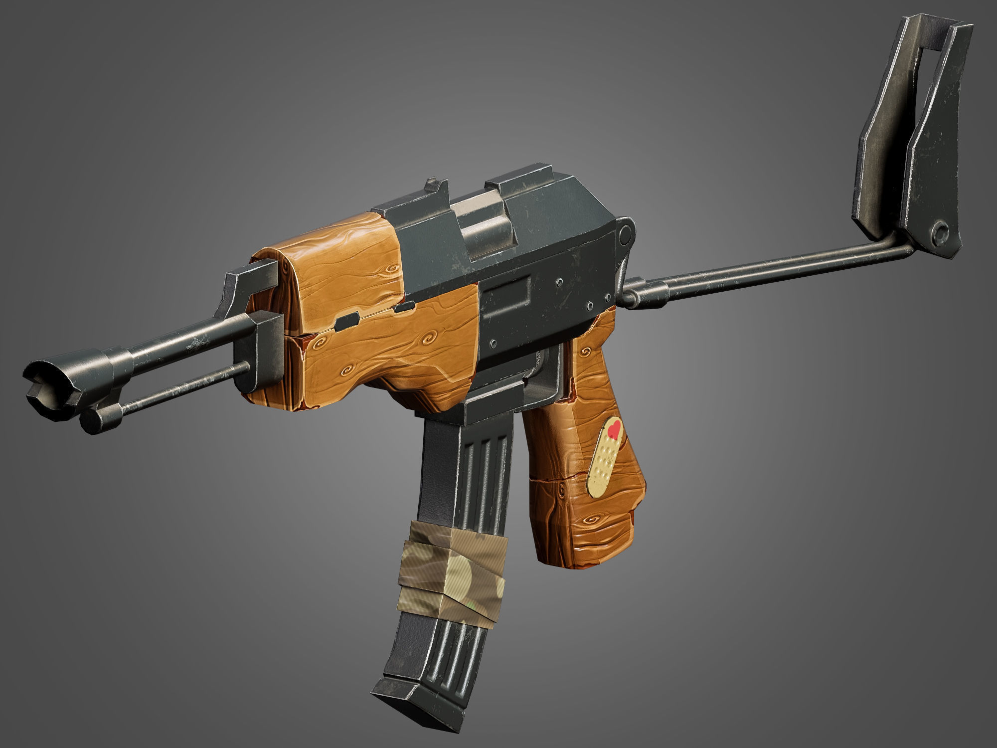 AK 47 Kalashnikov Stylized Gun Game Ready Low-poly 3D model_5