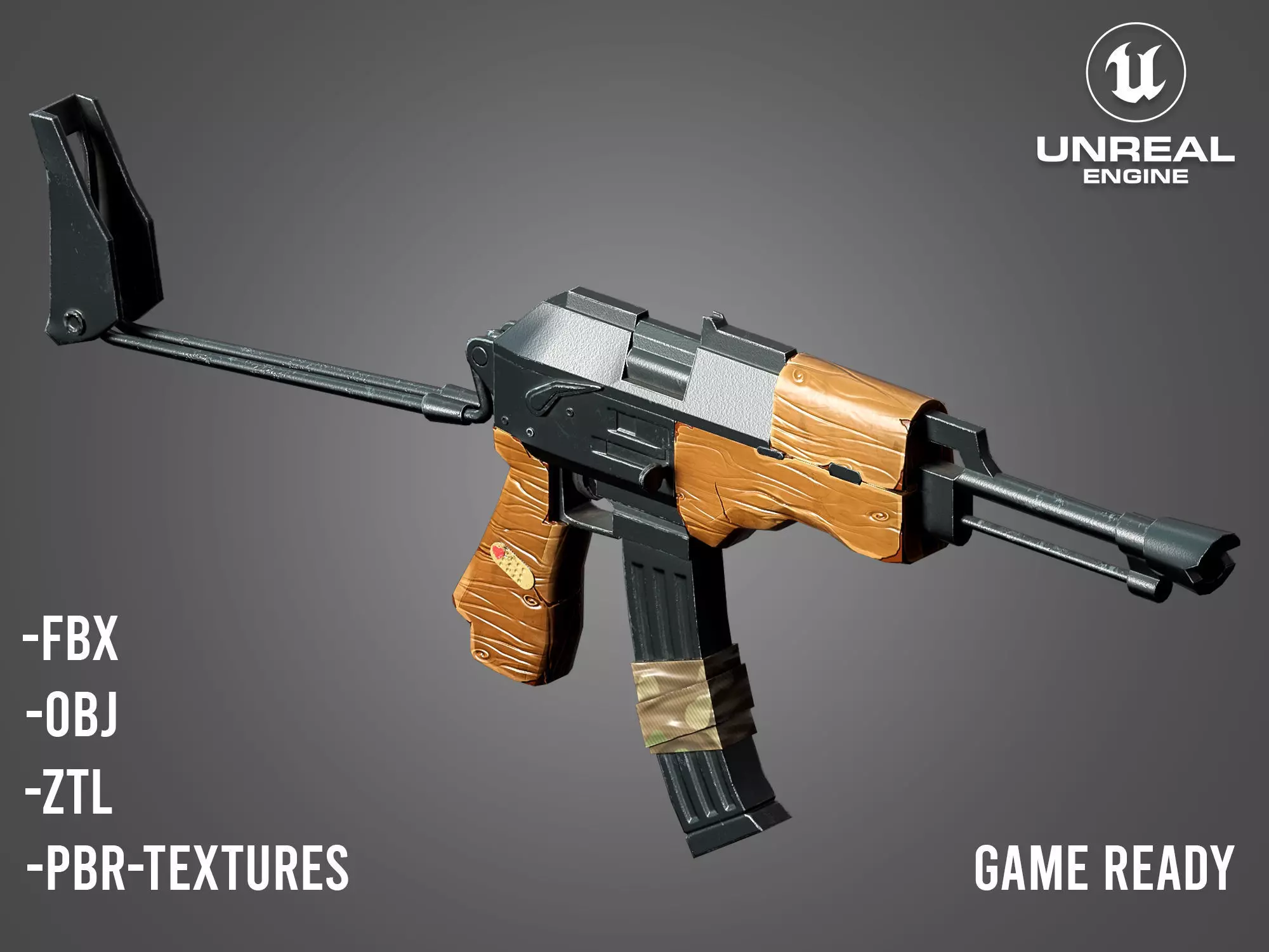 AK 47 Kalashnikov Stylized Gun Game Ready Low-poly 3D model_0