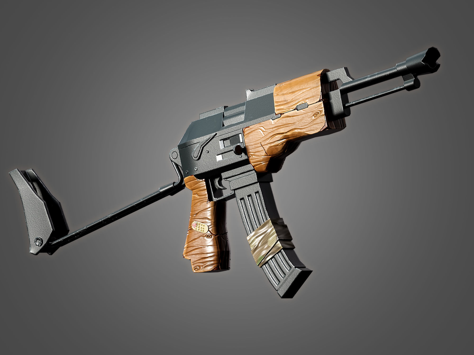 AK 47 Kalashnikov Stylized Gun Game Ready Low-poly 3D model_1
