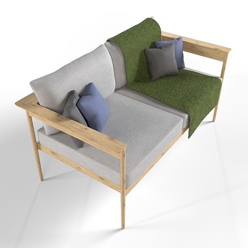 Contemporary wooden frame sofa couch 3D model