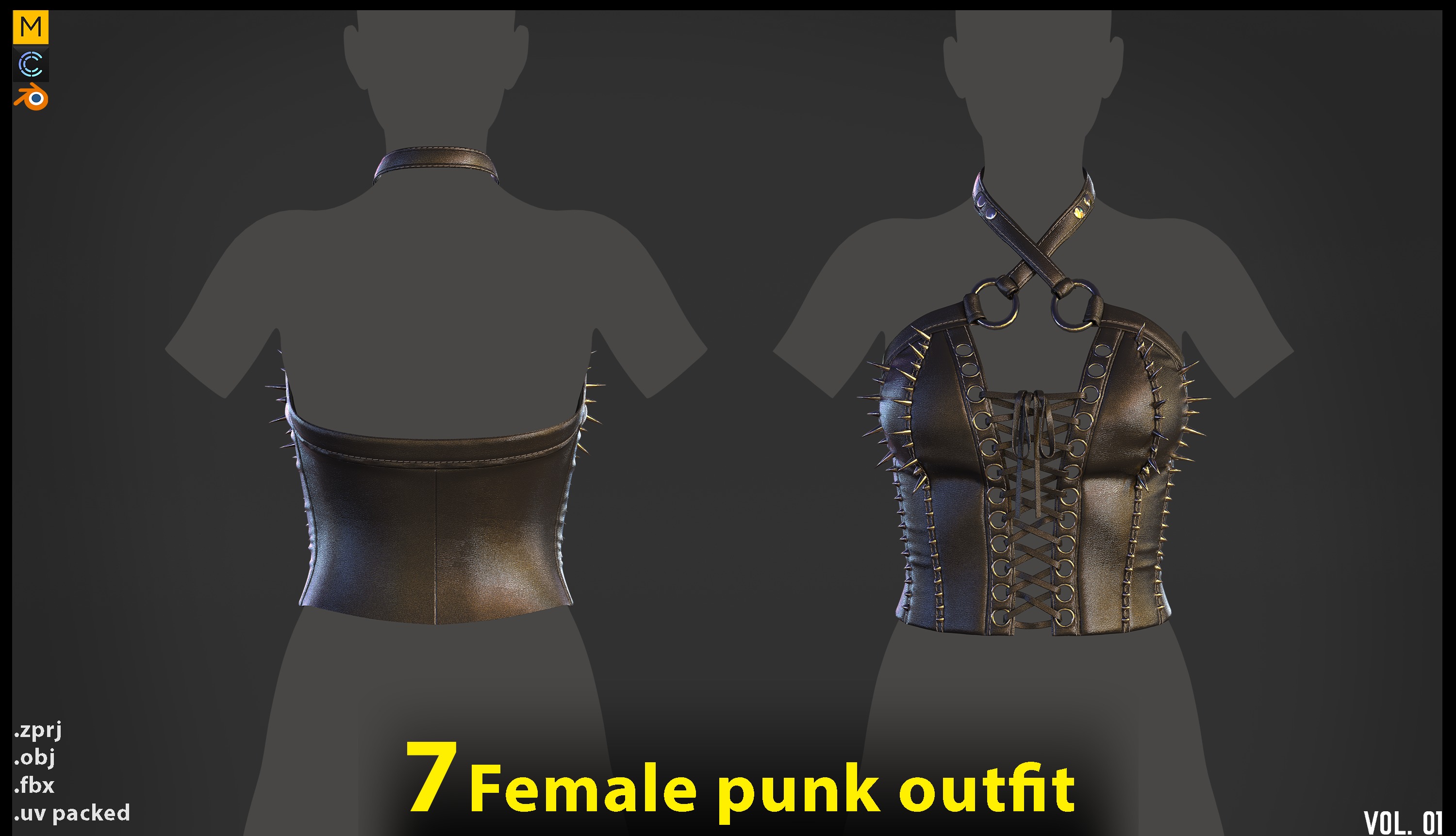 7 Female Punk  Gothic corset  tanktop ZPRJ FBX OBJ 3D model_5