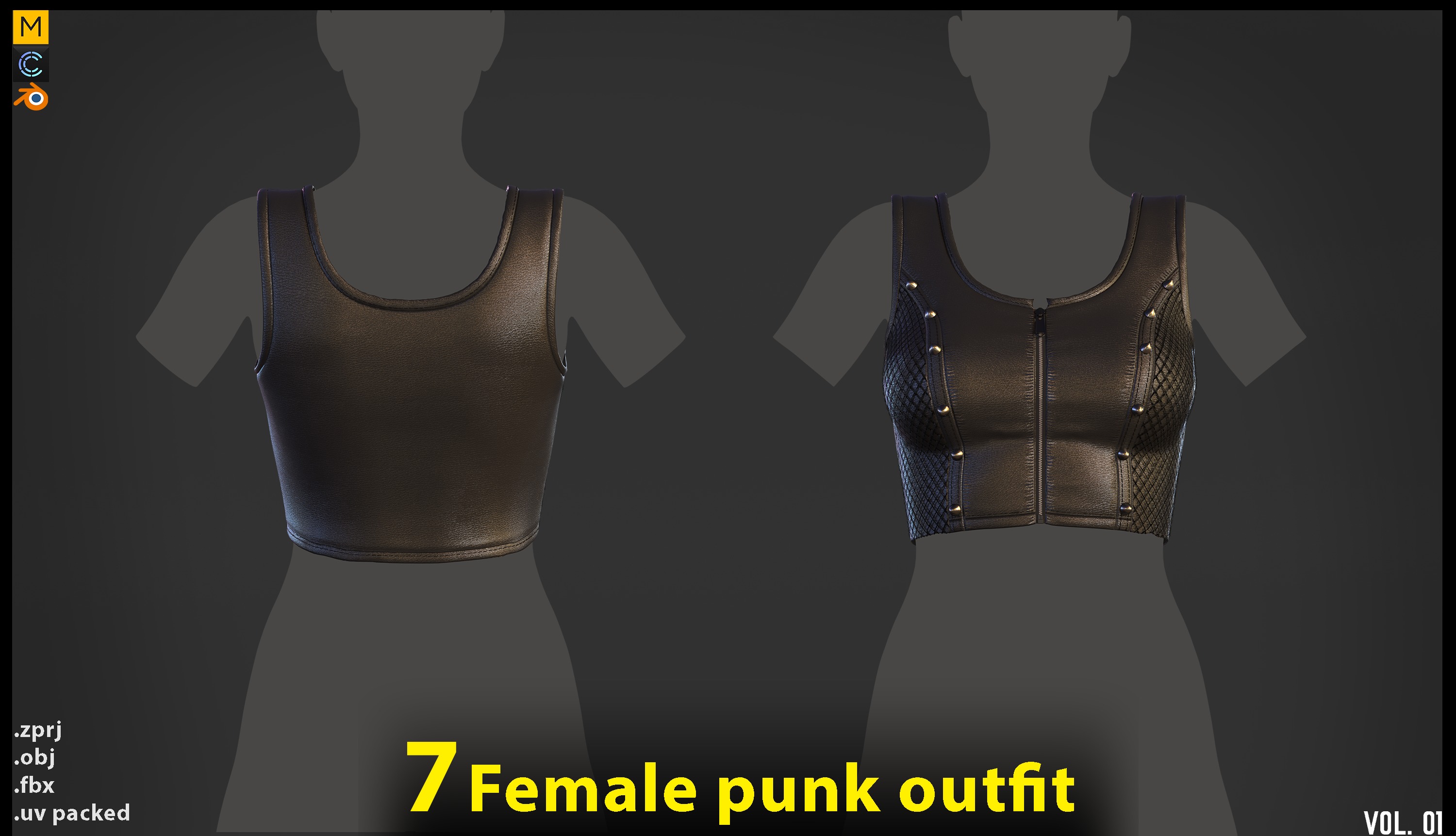 7 Female Punk  Gothic corset  tanktop ZPRJ FBX OBJ 3D model_3